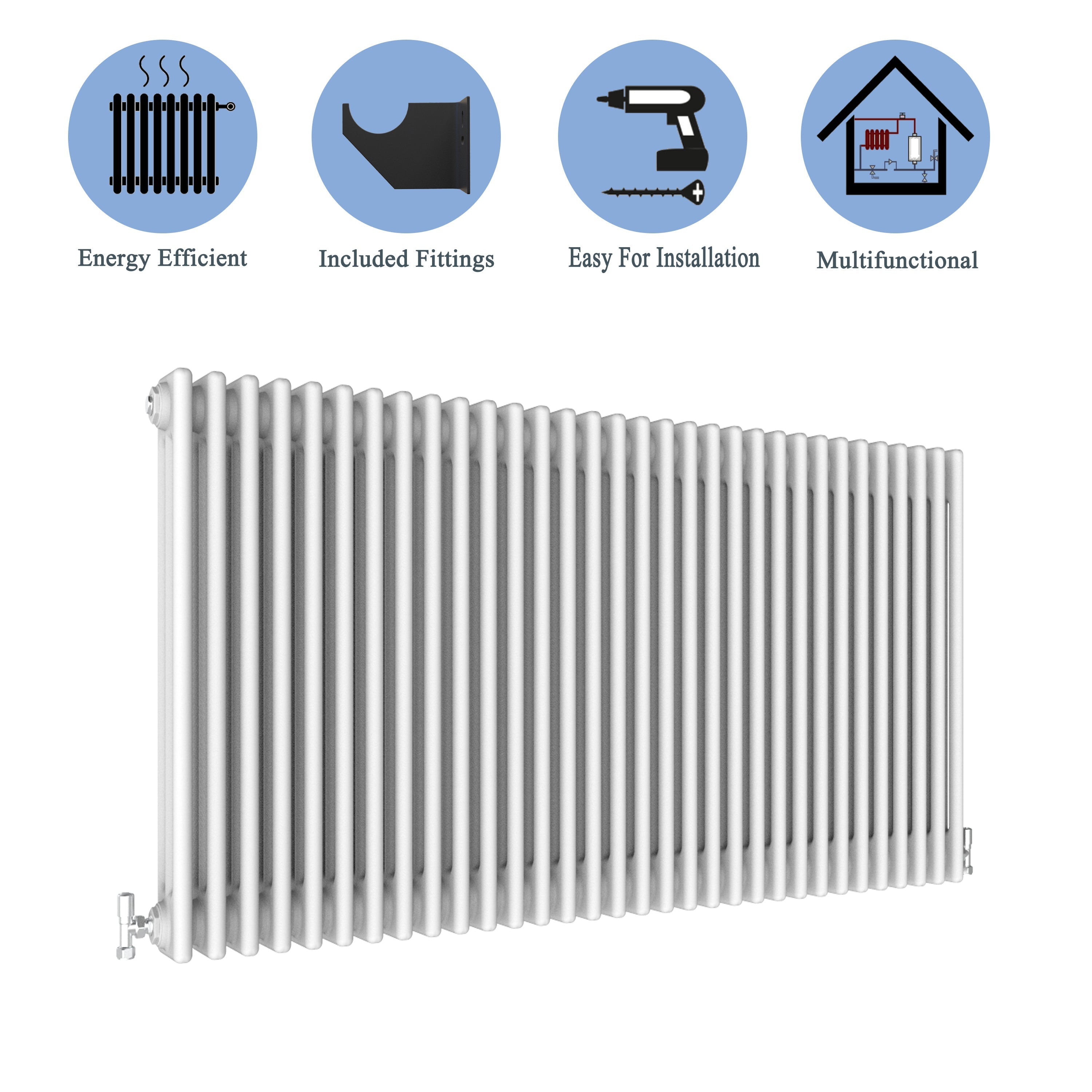 Aver-Growth- Traditional Horizontal 600x1460mm 3 Columns White Cast Iron Radiator