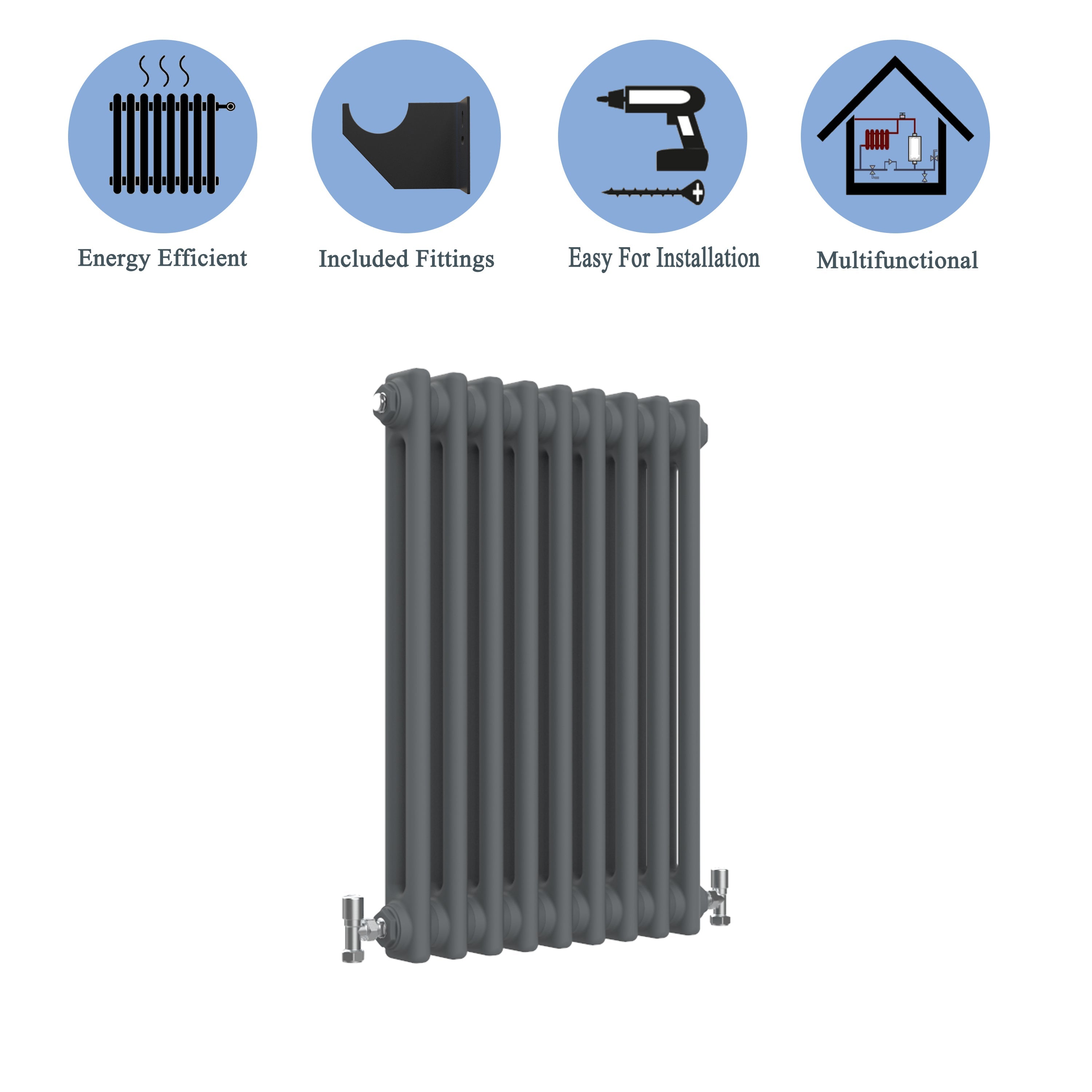 Aver-Growth- Traditional Horizontal 600x425mm 2 Columns Anthracite Cast Iron Radiator
