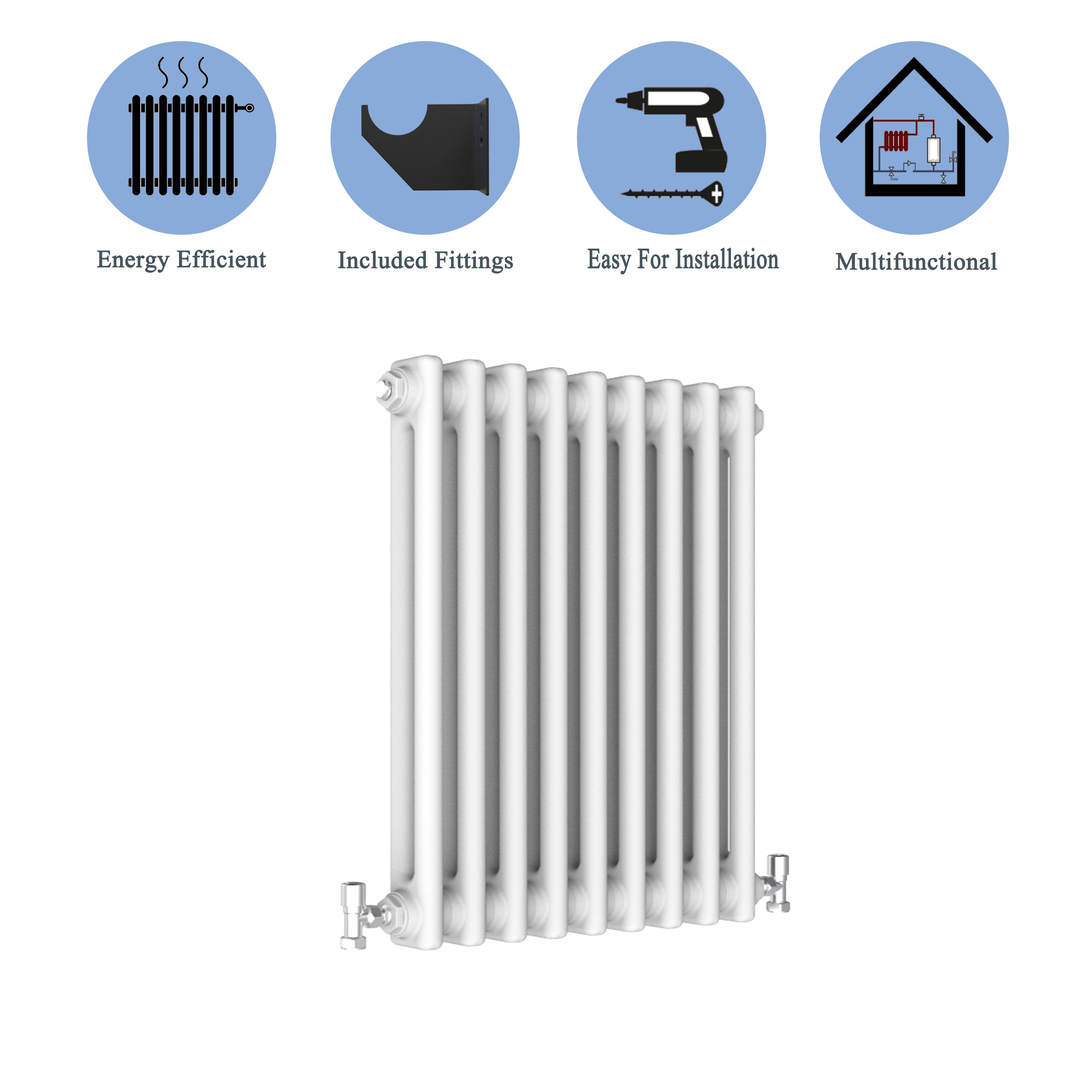 Aver-Growth- Traditional Horizontal 600x425mm 2 Columns White Cast Iron Radiator