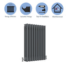 Aver-Growth- Traditional Horizontal 600x425mm 3 Columns Anthracite Cast Iron Radiator