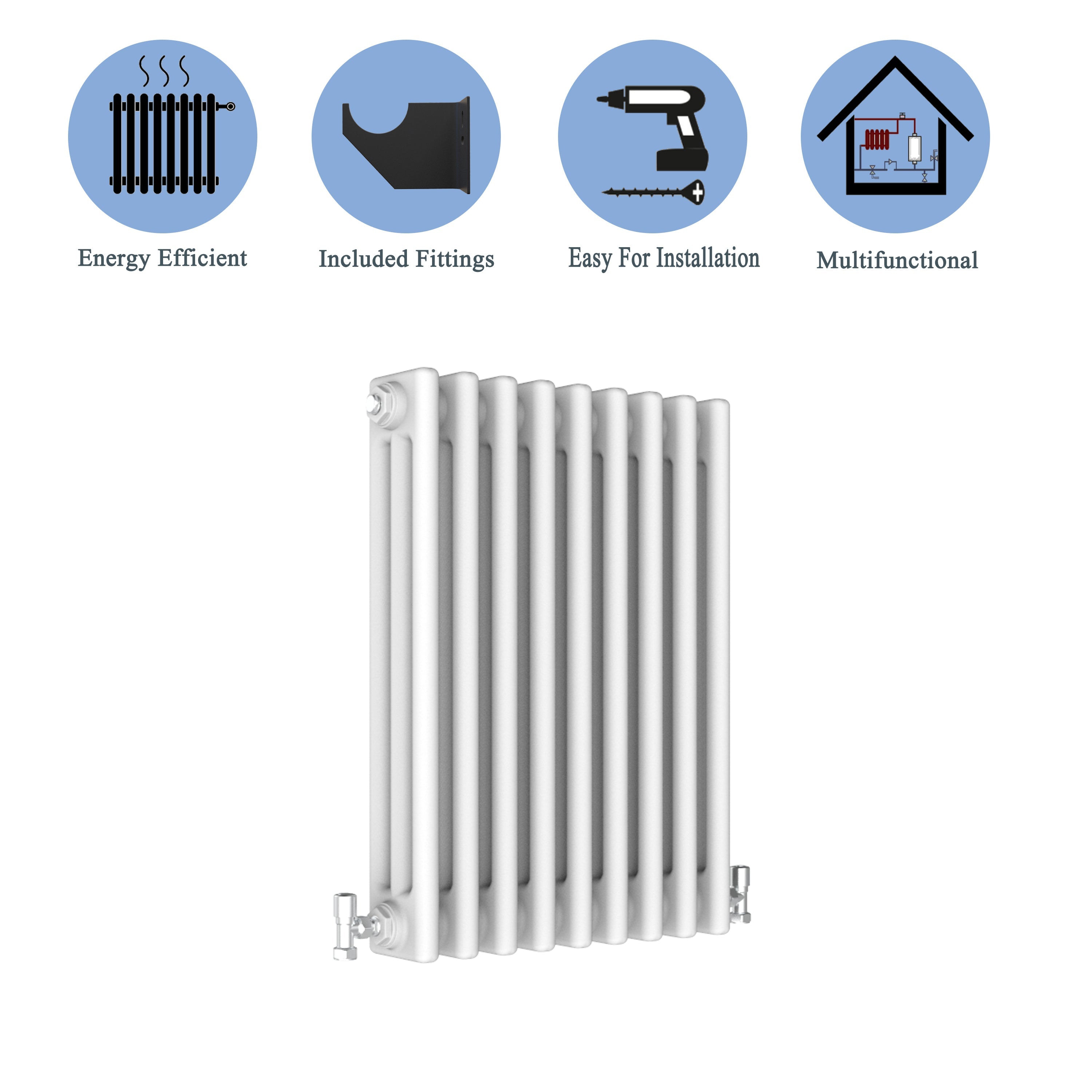 Aver-Growth- Traditional Horizontal 600x425mm 3 Columns White Cast Iron Radiator