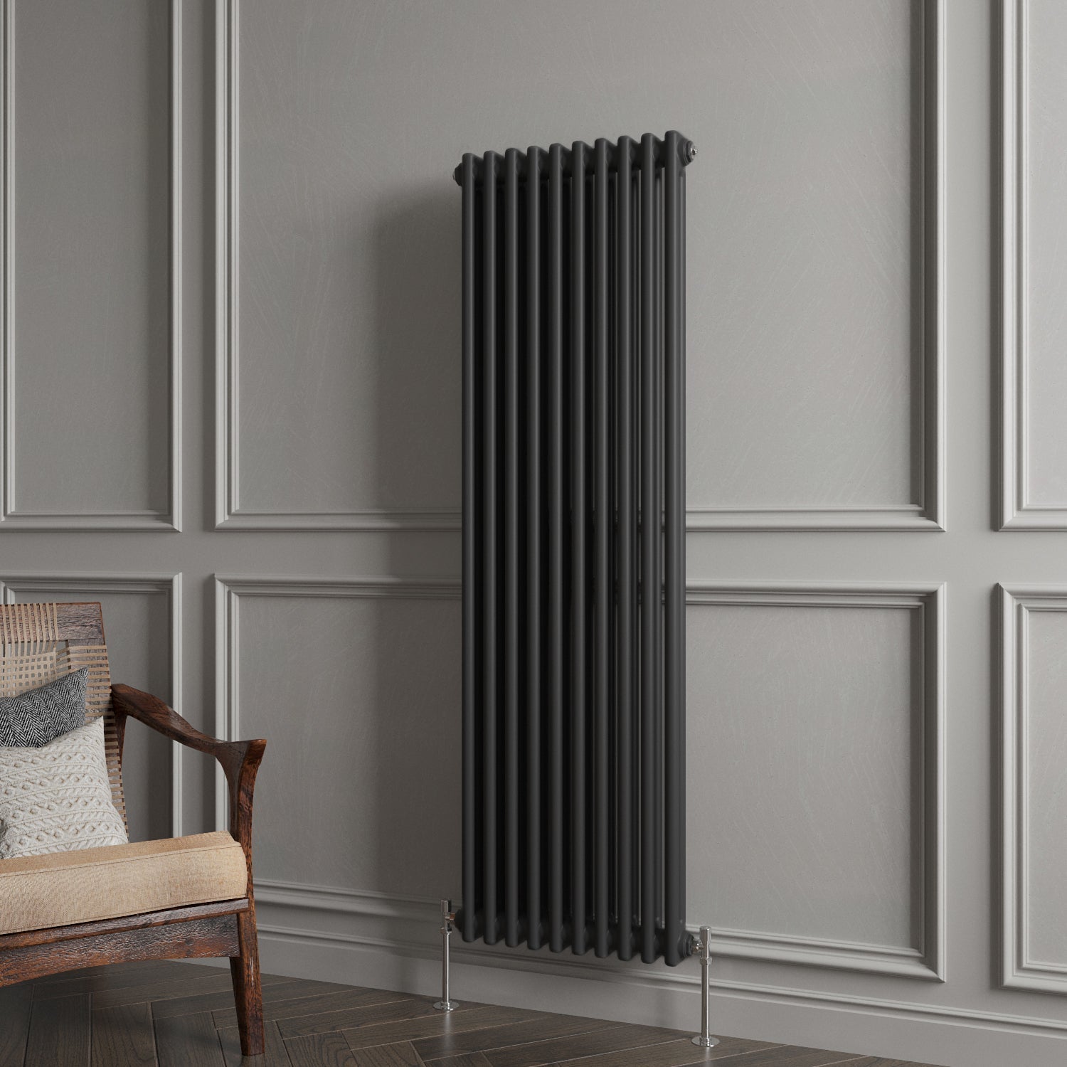 Aver-Growth- Traditional Vertical 1500x470mm 2 Columns Black Cast Iron Radiator