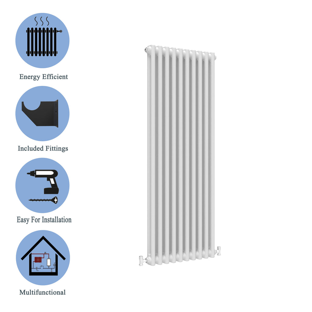 Aver-Growth- Traditional Vertical 1500x470mm 2 Columns White Cast Iron Radiator