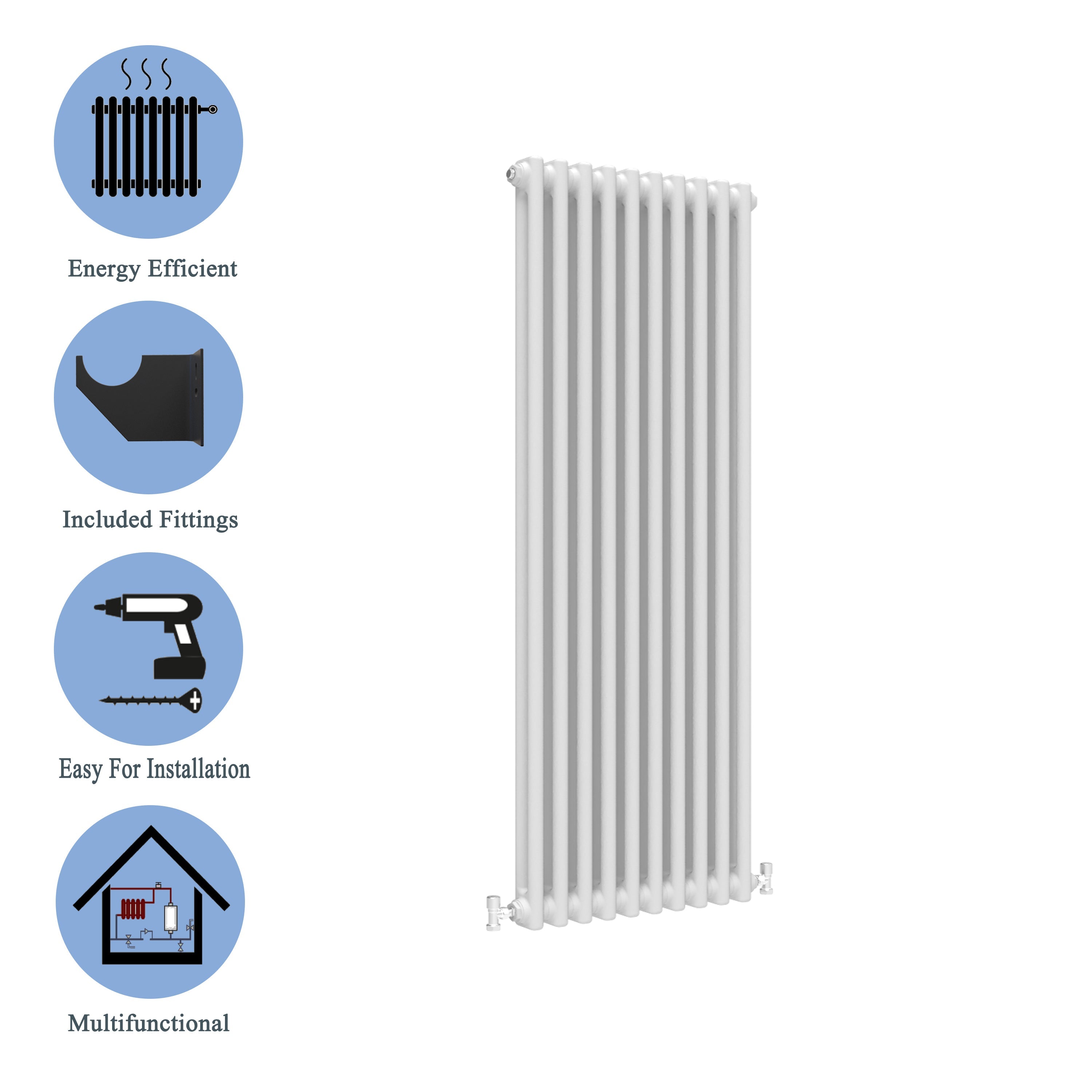 Aver-Growth- Traditional Vertical 1500x470mm 2 Columns White Cast Iron Radiator