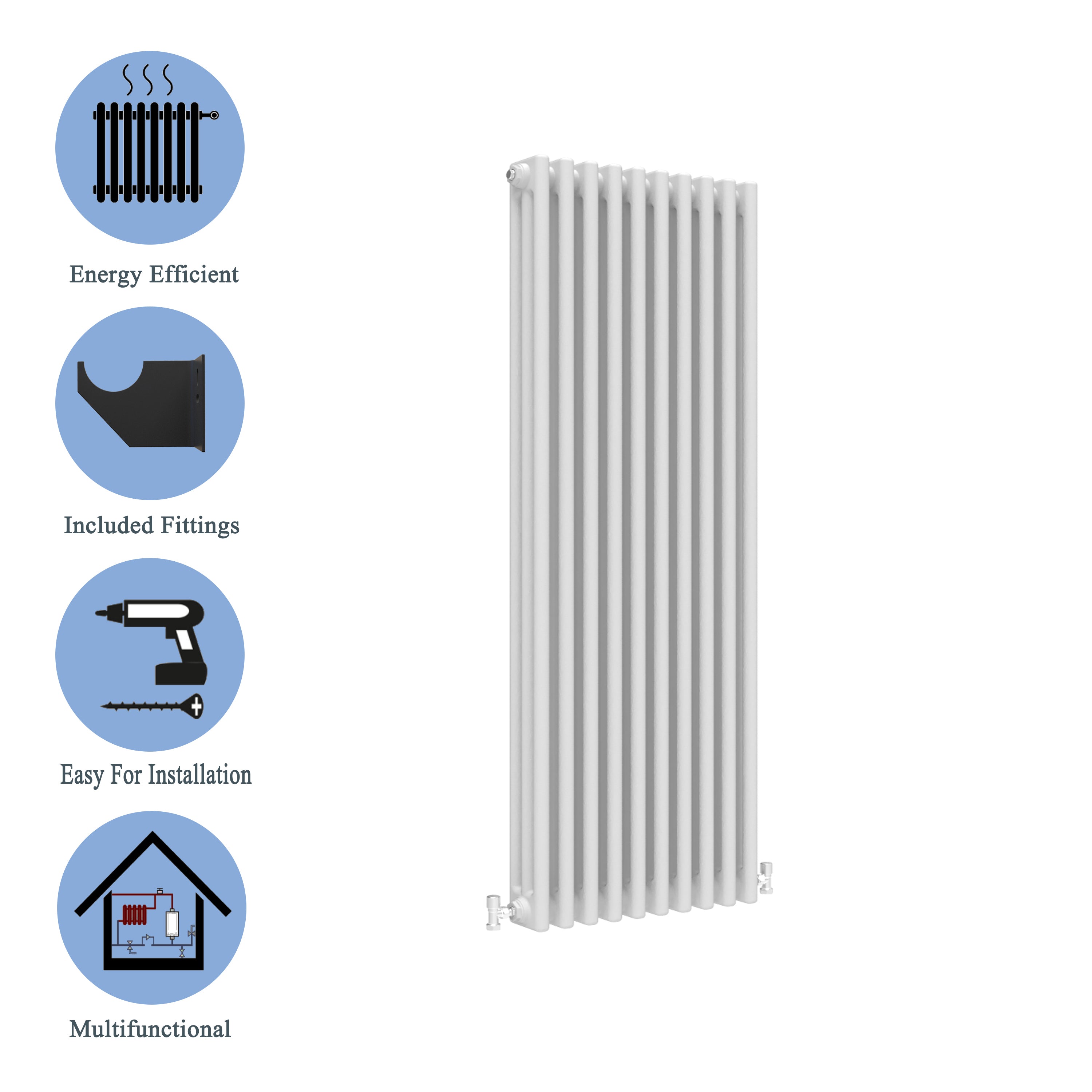 Aver-Growth- Traditional Vertical 1500x470mm 3 Columns White Cast Iron Radiator