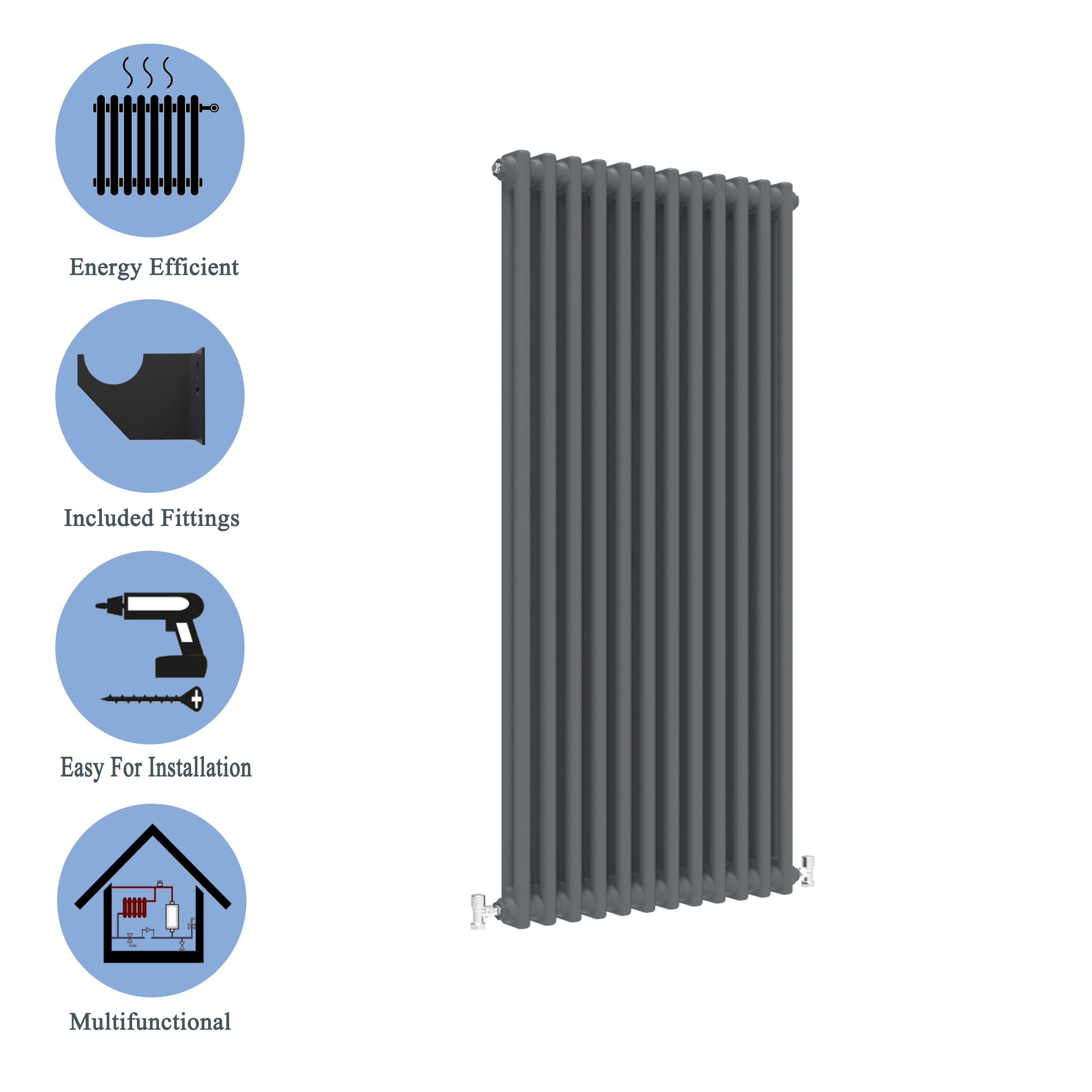 Aver-Growth- Traditional Vertical 1500x560mm 2 Columns Anthracite Cast Iron Radiator