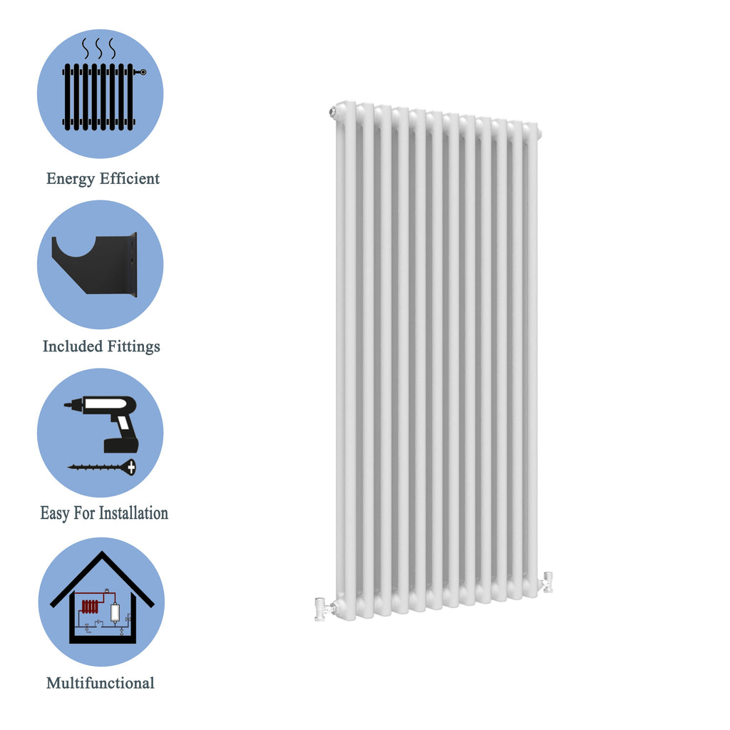 Aver-Growth- Traditional Vertical 1500x560mm 2 Columns White Cast Iron Radiator