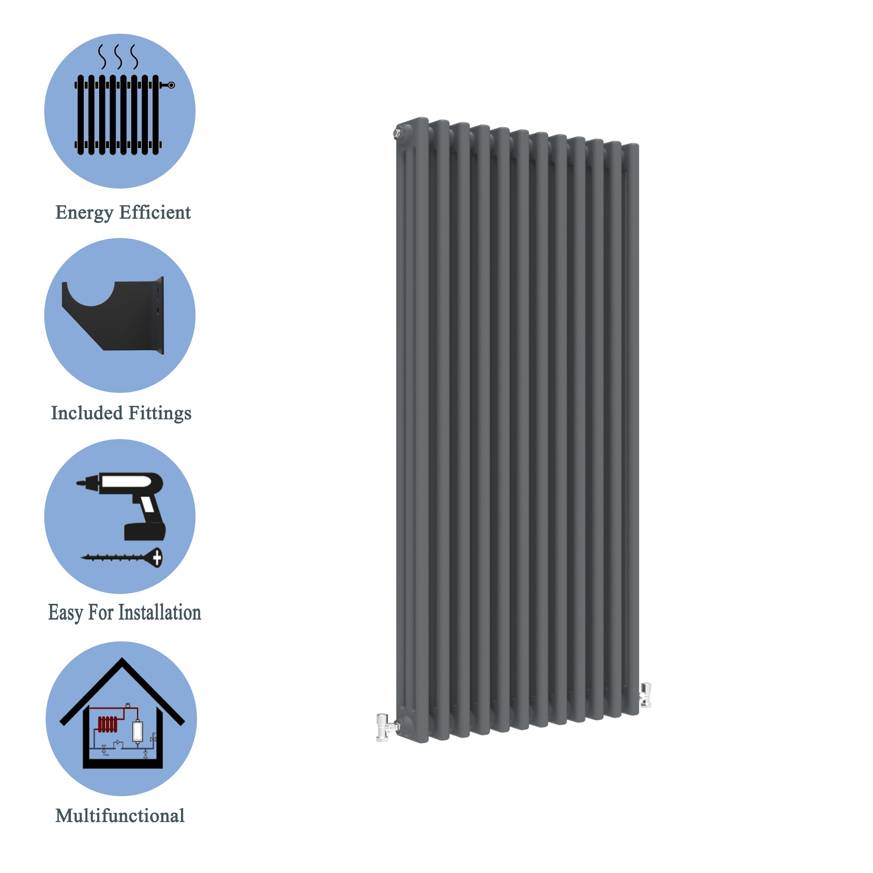 Aver-Growth- Traditional Vertical 1500x560mm 3 Columns Anthracite Cast Iron Radiator