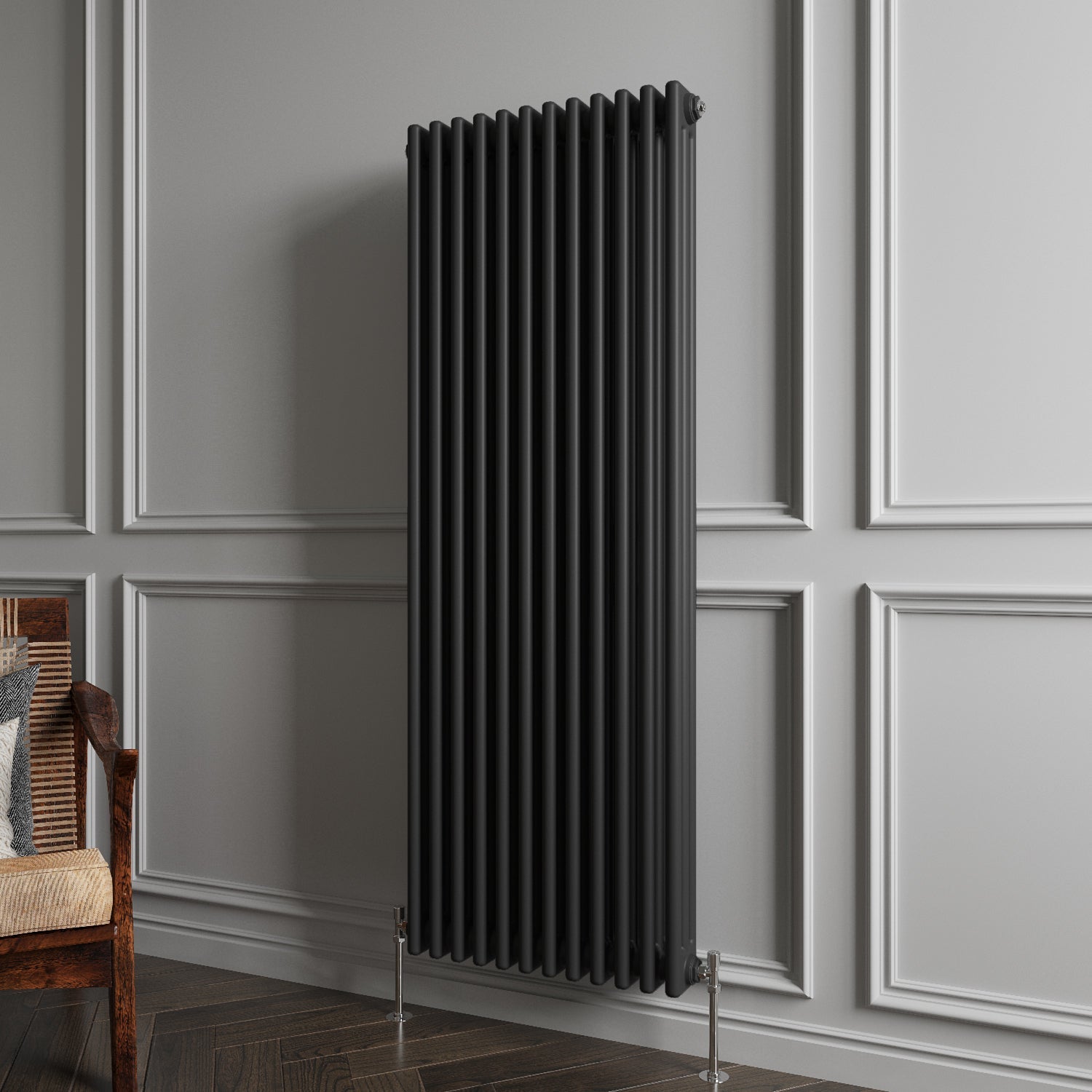 Aver-Growth- Traditional Vertical 1500x560mm 3 Columns Black Cast Iron Radiator