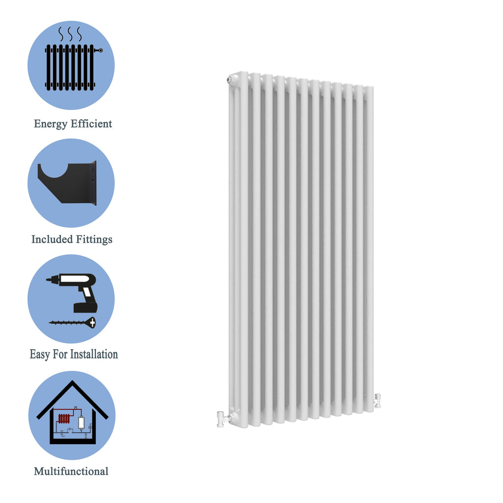 Aver-Growth- Traditional Vertical 1500x560mm 3 Columns White Cast Iron Radiator