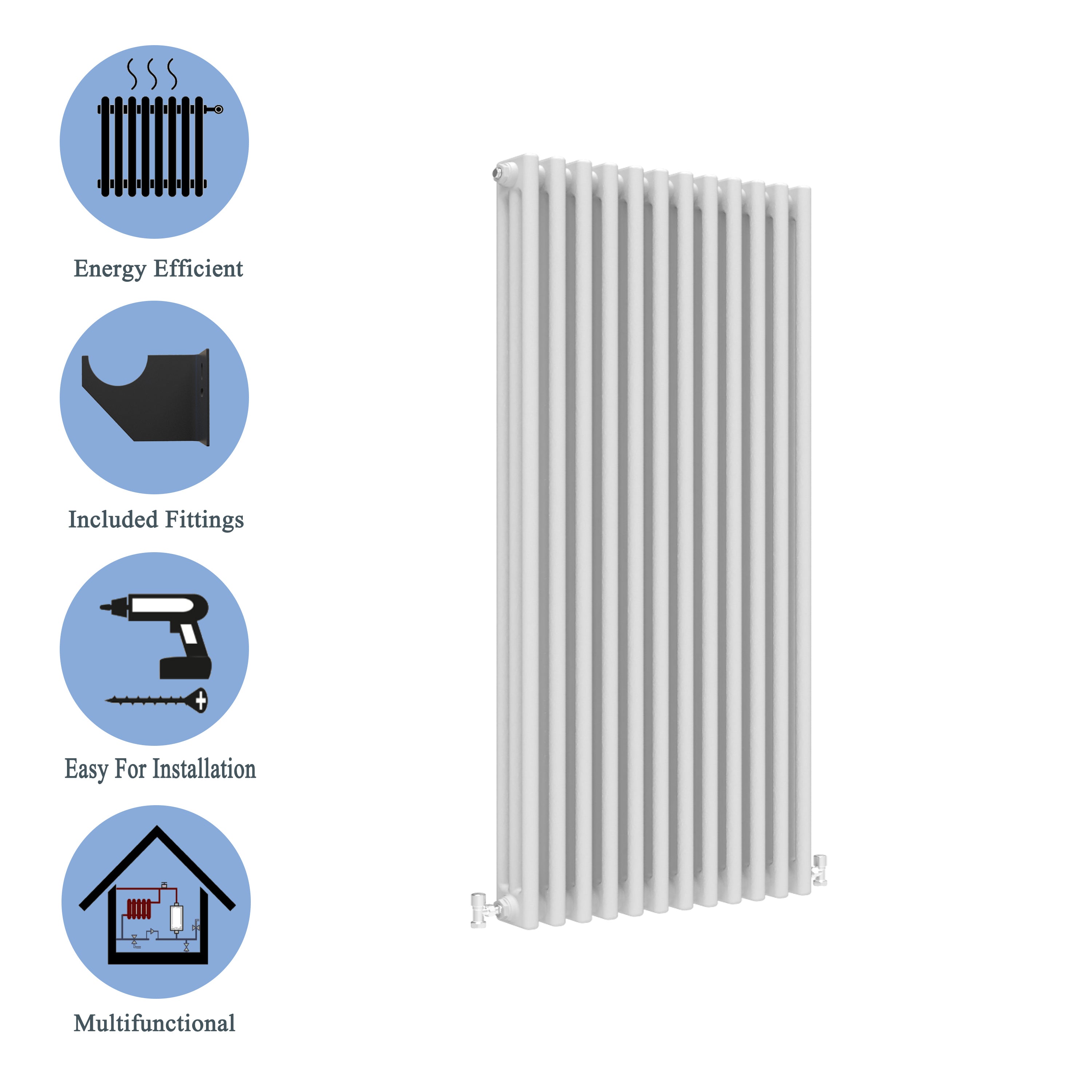 Aver-Growth- Traditional Vertical 1500x560mm 3 Columns White Cast Iron Radiator