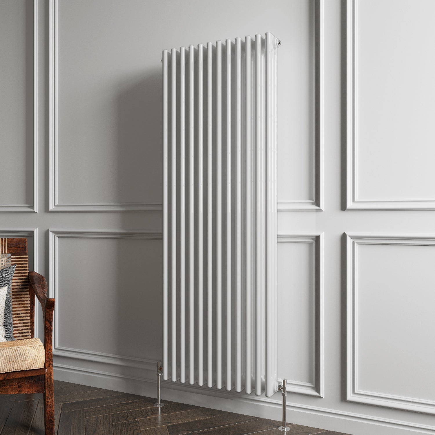 Aver-Growth- Traditional Vertical 1500x560mm 3 Columns White Cast Iron Radiator