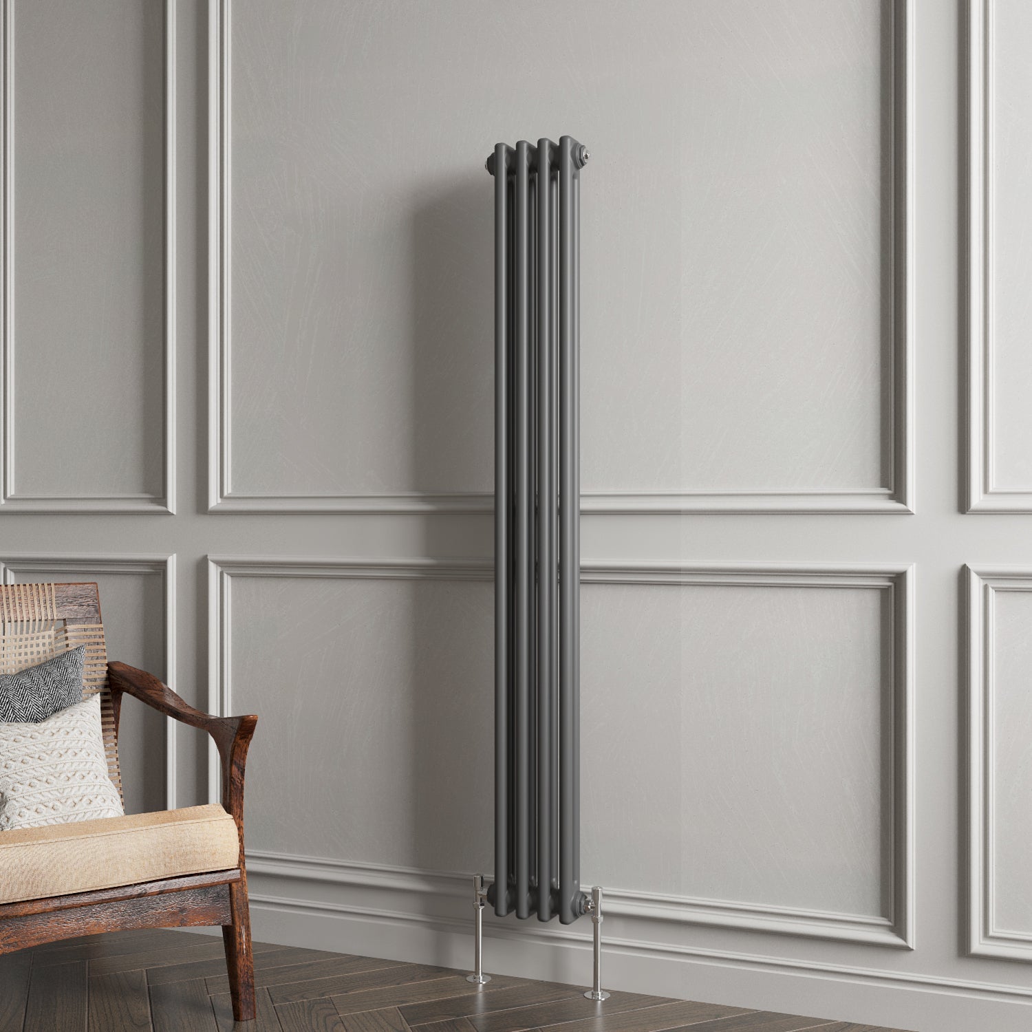 Aver-Growth- Traditional Vertical 1500x200mm 2 Columns Anthracite Cast Iron Radiator