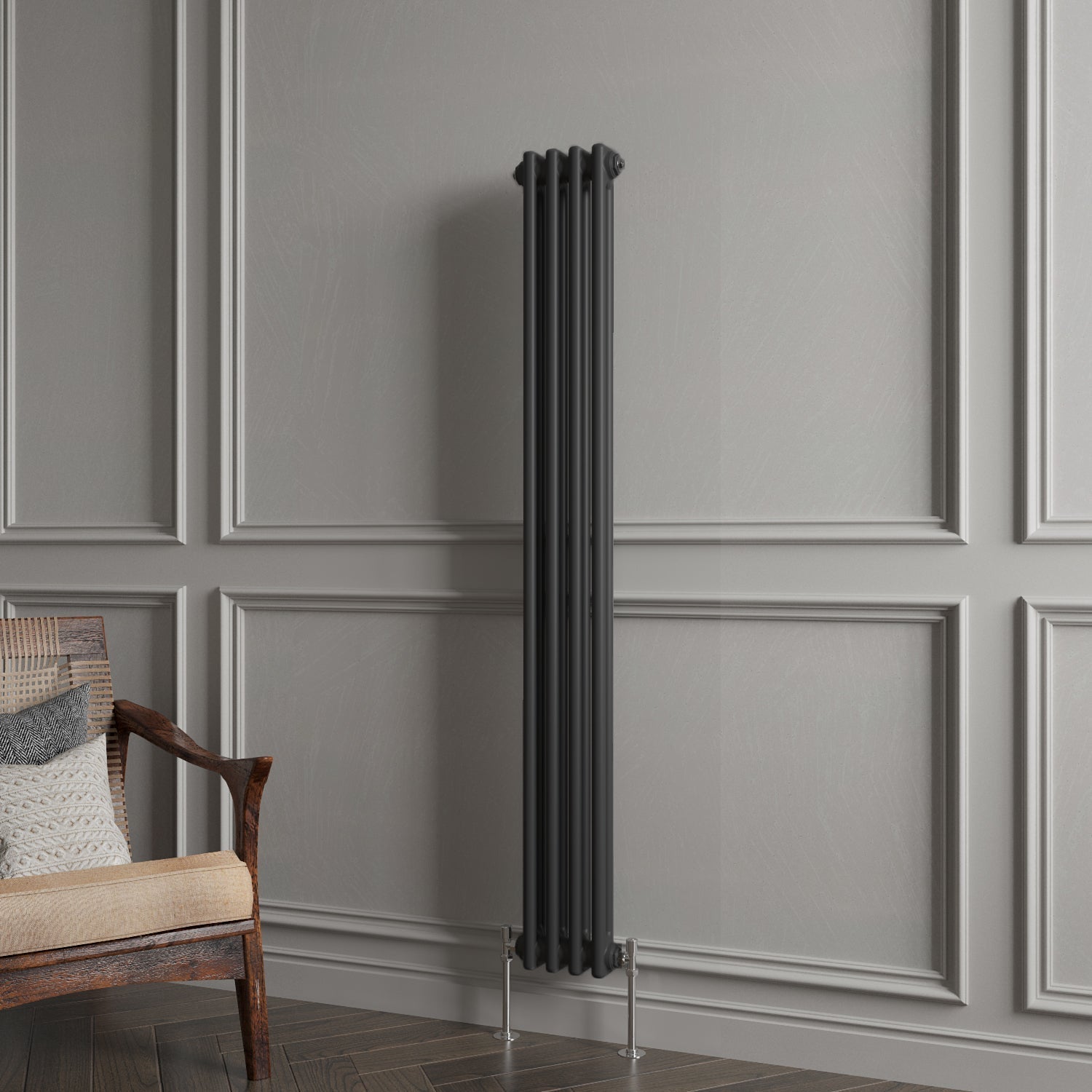 Aver-Growth- Traditional Vertical 1500x200mm 2 Columns Black Cast Iron Radiator
