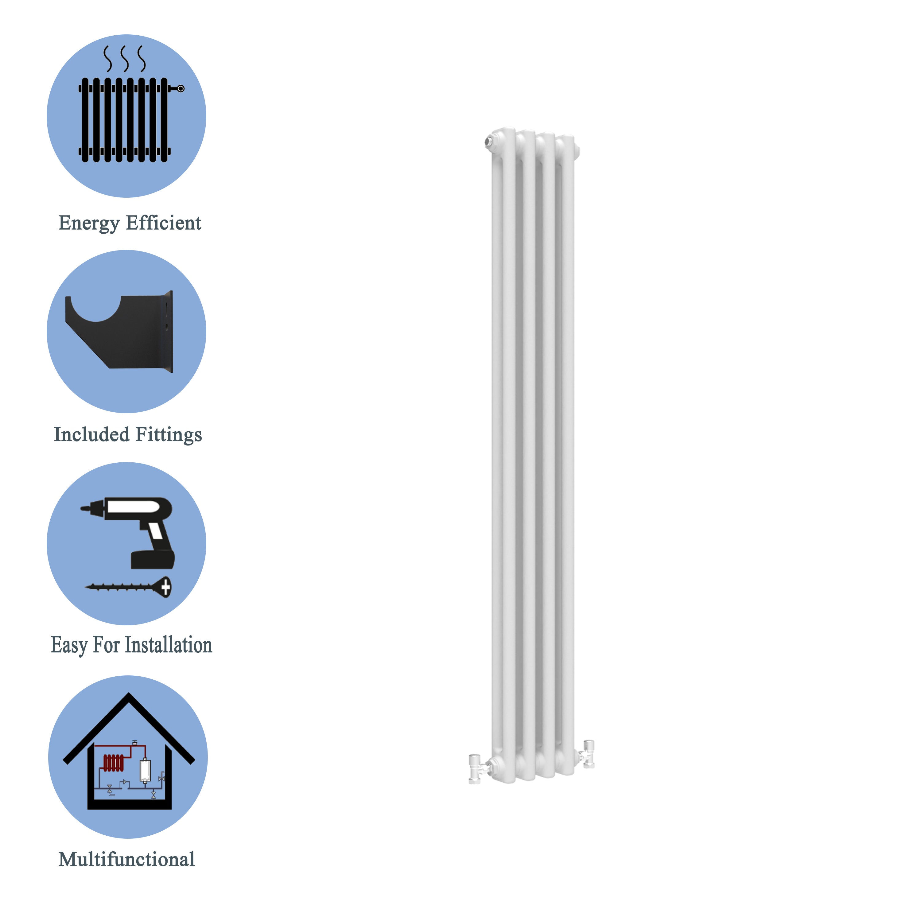 Aver-Growth- Traditional Vertical 1500x200mm 2 Columns White Cast Iron Radiator