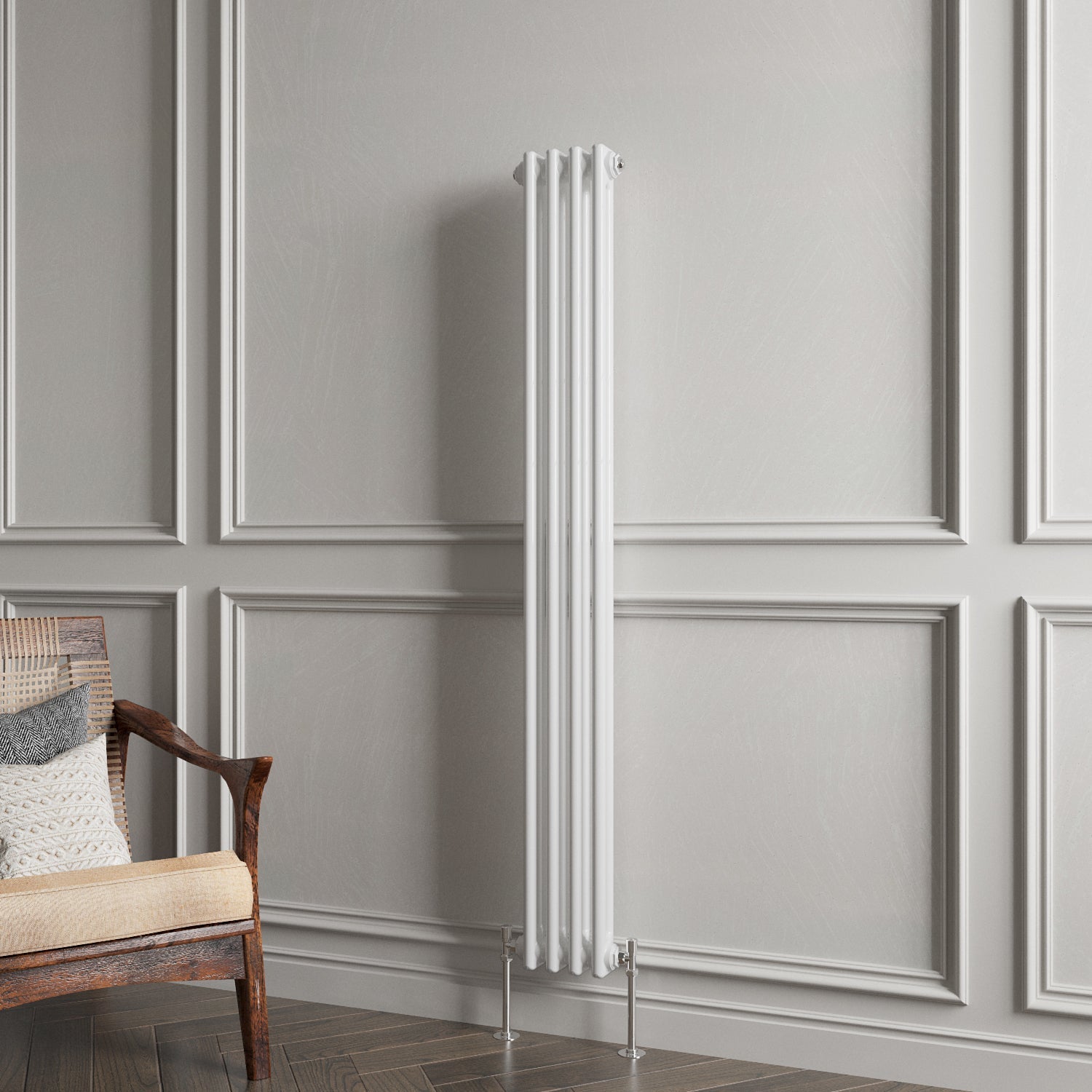 Aver-Growth- Traditional Vertical 1500x200mm 2 Columns White Cast Iron Radiator