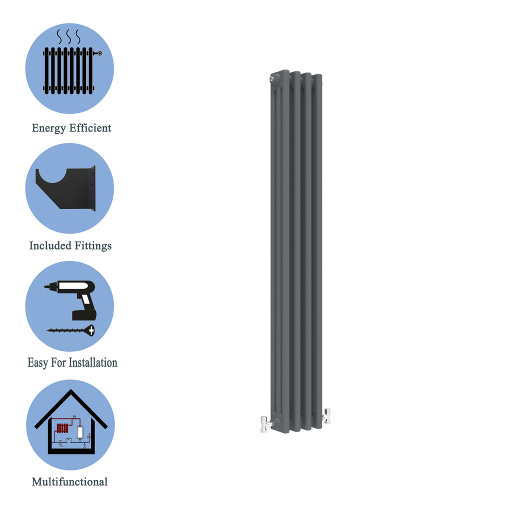 Aver-Growth- Traditional Vertical 1500x200mm 3 Columns Anthracite Cast Iron Radiator