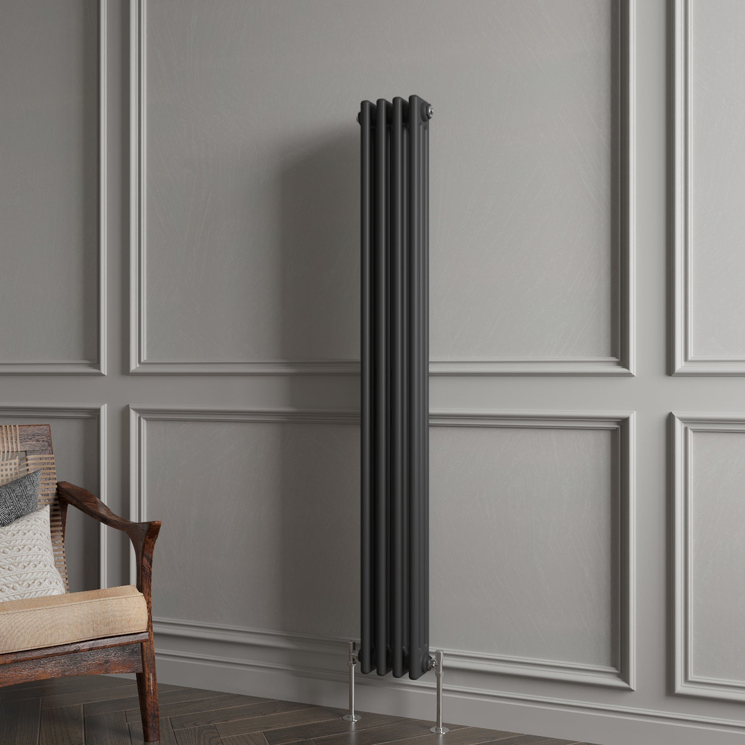 Aver-Growth- Traditional Vertical 1500x200mm 3 Columns Black Cast Iron Radiator