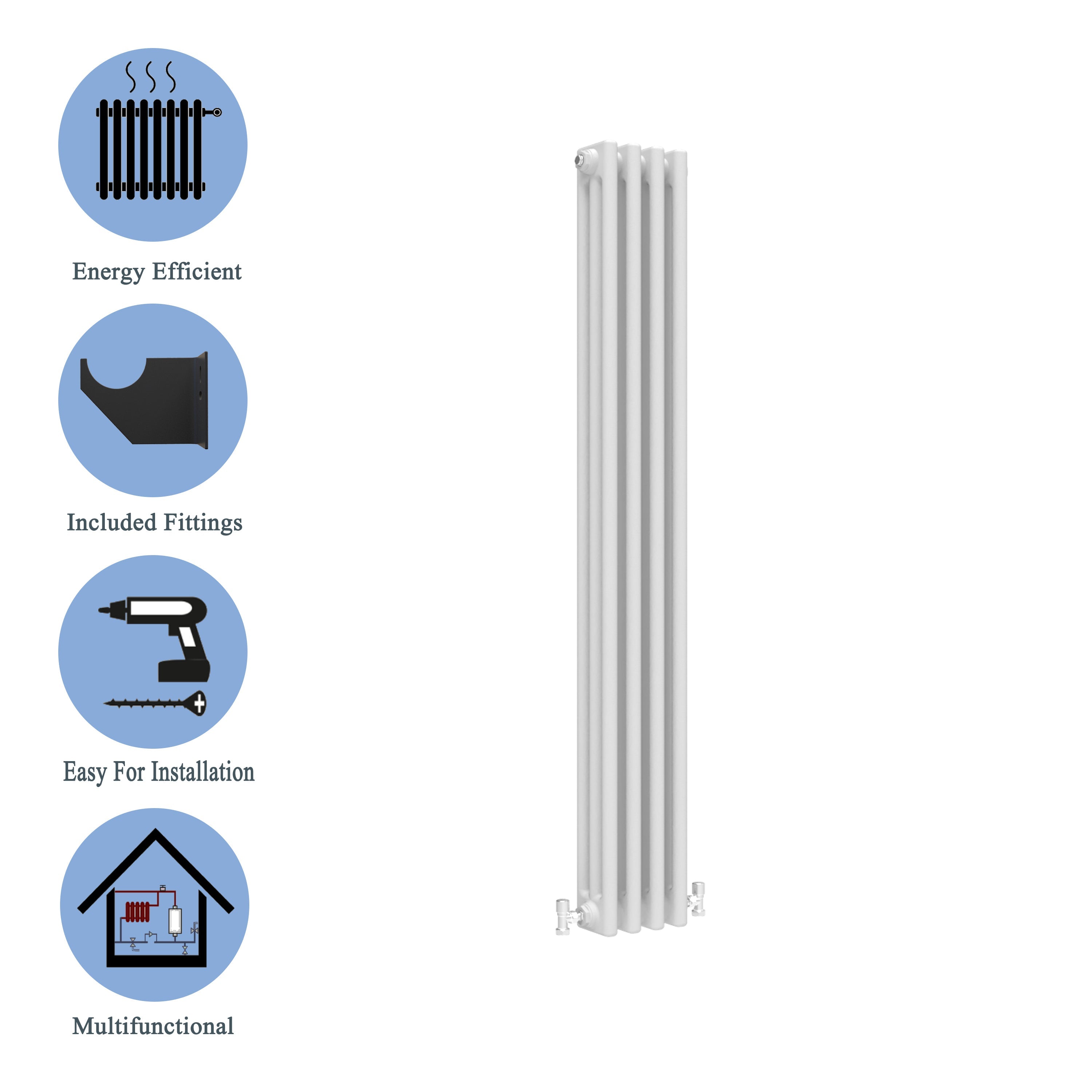 Aver-Growth- Traditional Vertical 1500x200mm 3 Columns White Cast Iron Radiator