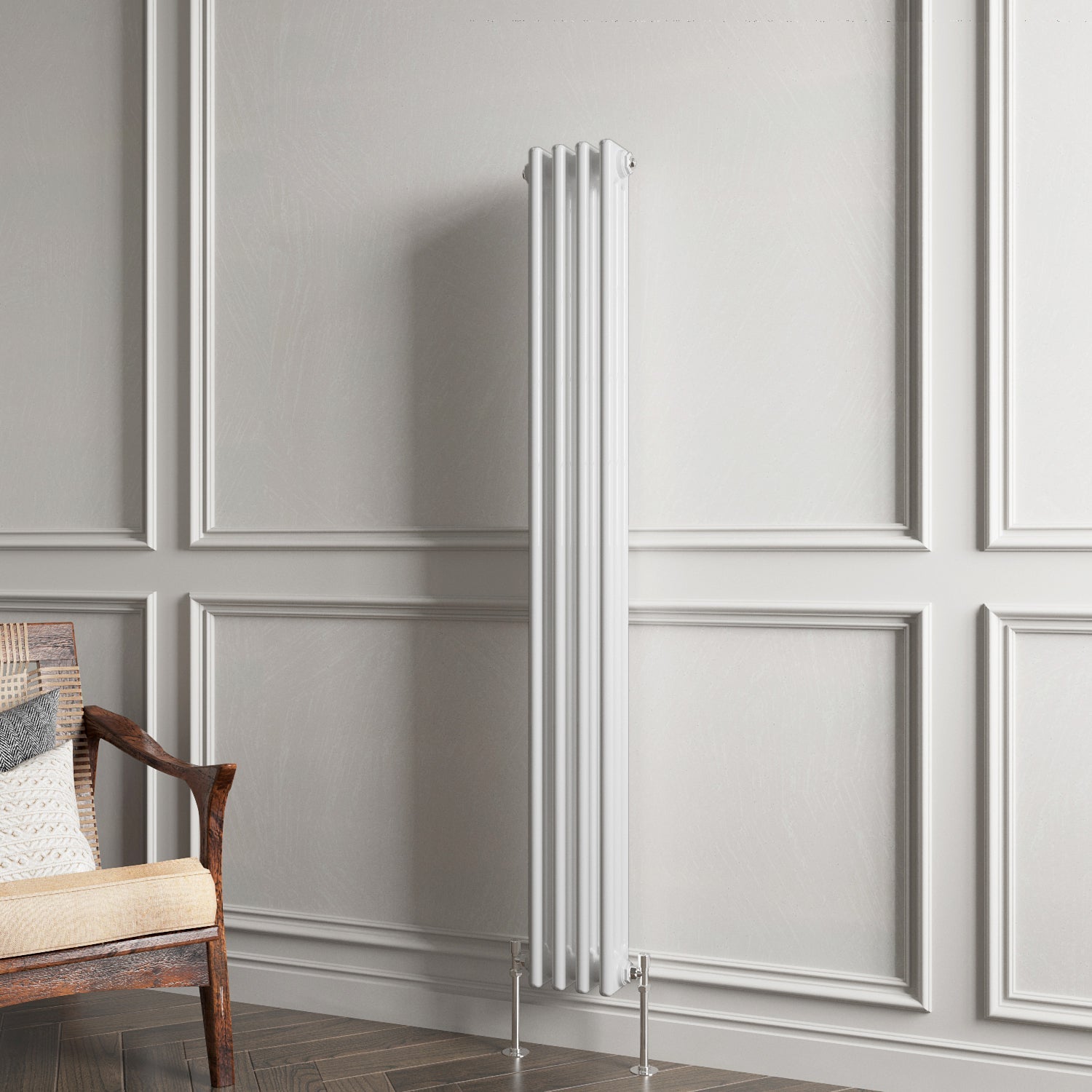 Aver-Growth- Traditional Vertical 1500x200mm 3 Columns White Cast Iron Radiator
