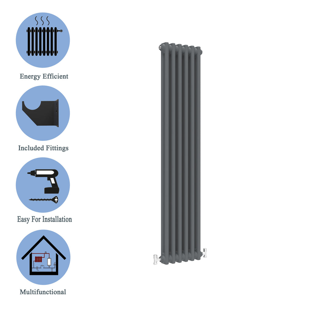 Aver-Growth- Traditional Vertical 1500x290mm 2 Columns Anthracite Cast Iron Radiator