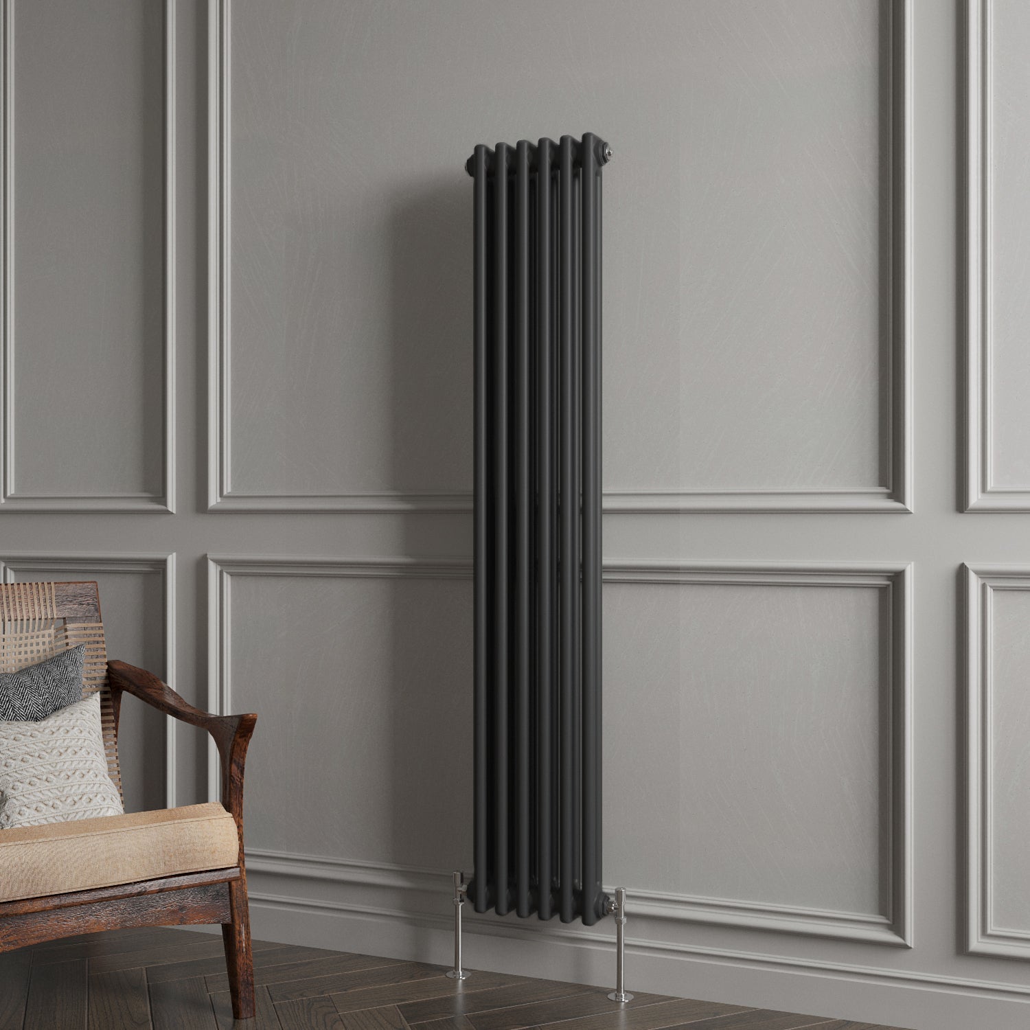 Aver-Growth- Traditional Vertical 1500x290mm 2 Columns Black Cast Iron Radiator