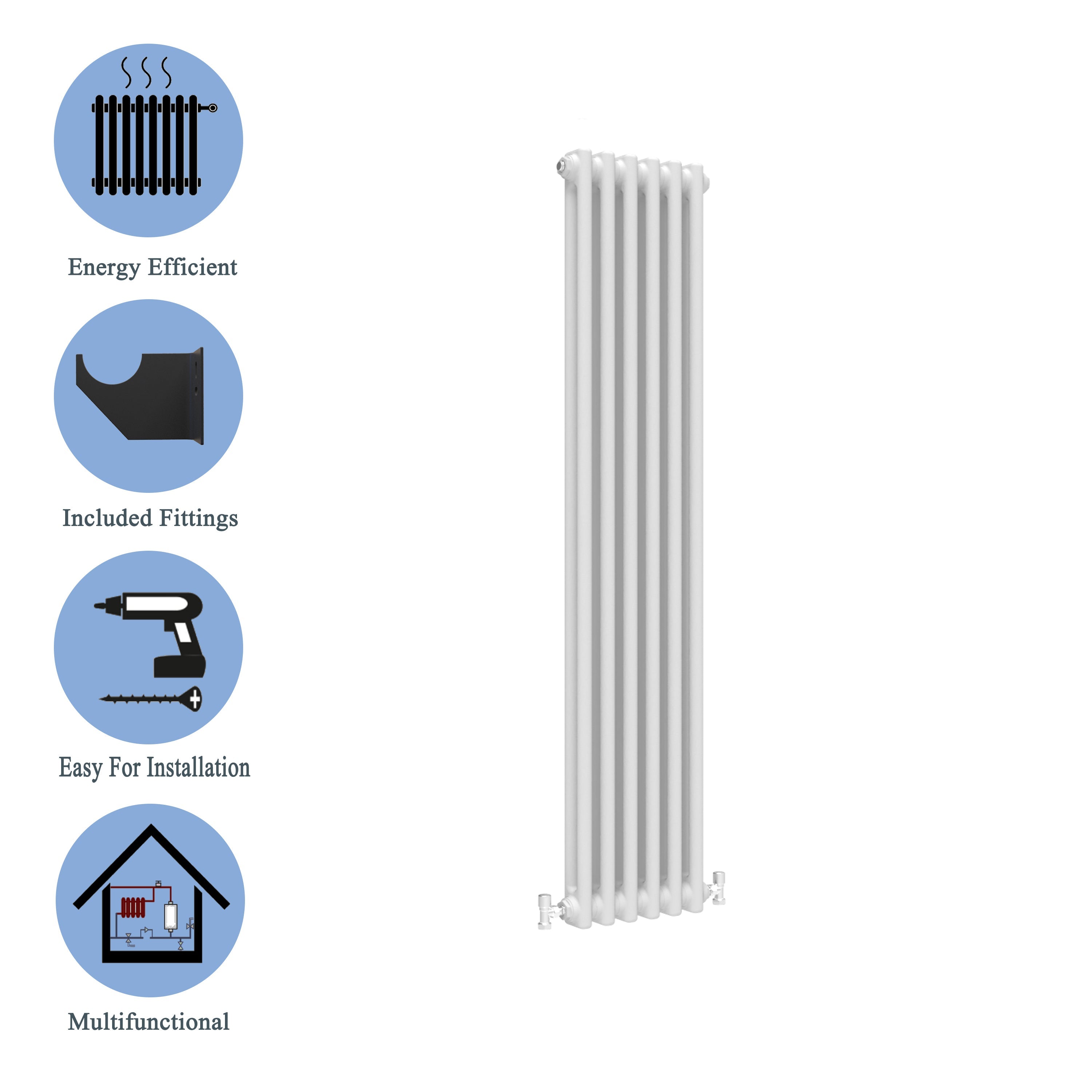 Aver-Growth- Traditional Vertical 1500x290mm 2 Columns White Cast Iron Radiator