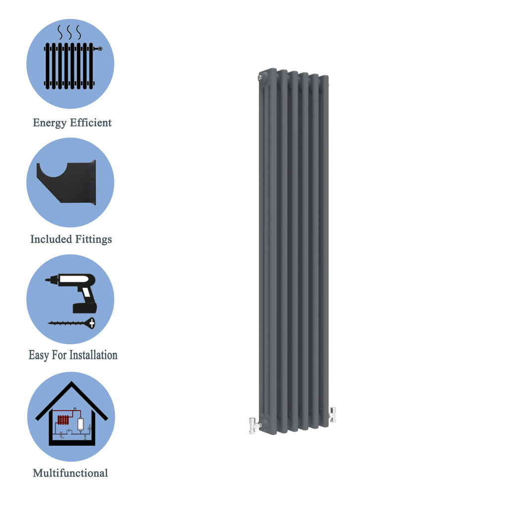 Aver-Growth- Traditional Vertical 1500x290mm 3 Columns Anthracite Cast Iron Radiator