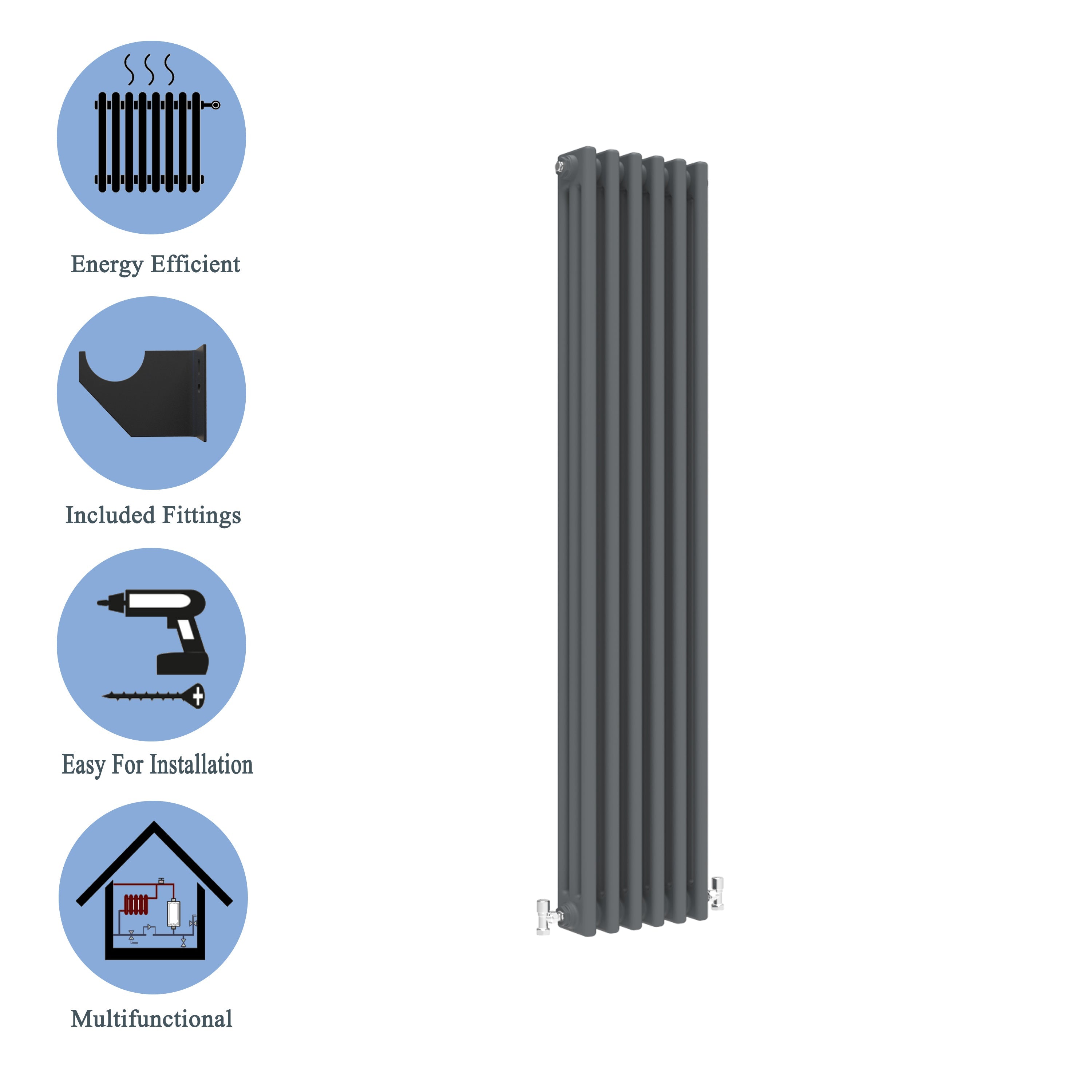 Aver-Growth- Traditional Vertical 1500x290mm 3 Columns Anthracite Cast Iron Radiator
