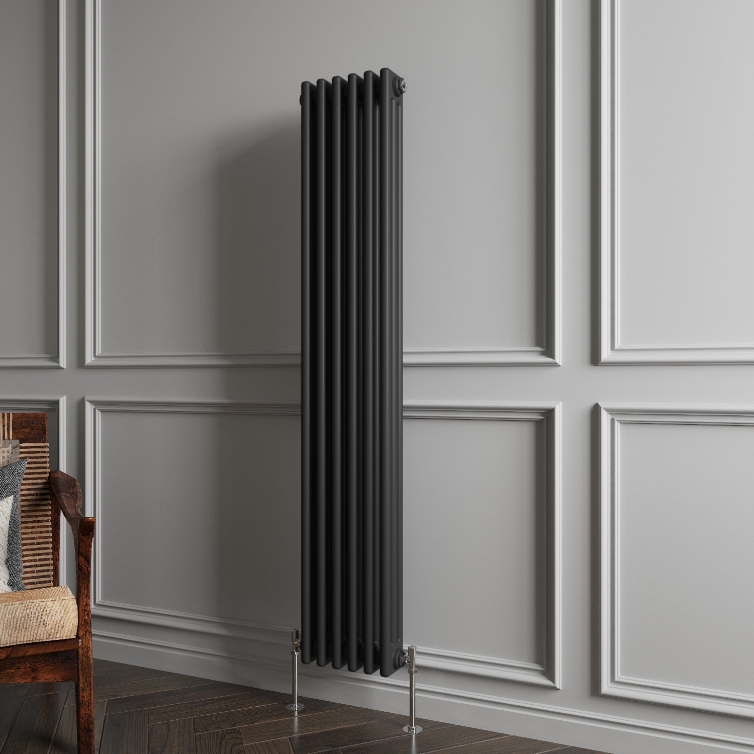 Aver-Growth- Traditional Vertical 1500x290mm 3 Columns Black Cast Iron Radiator