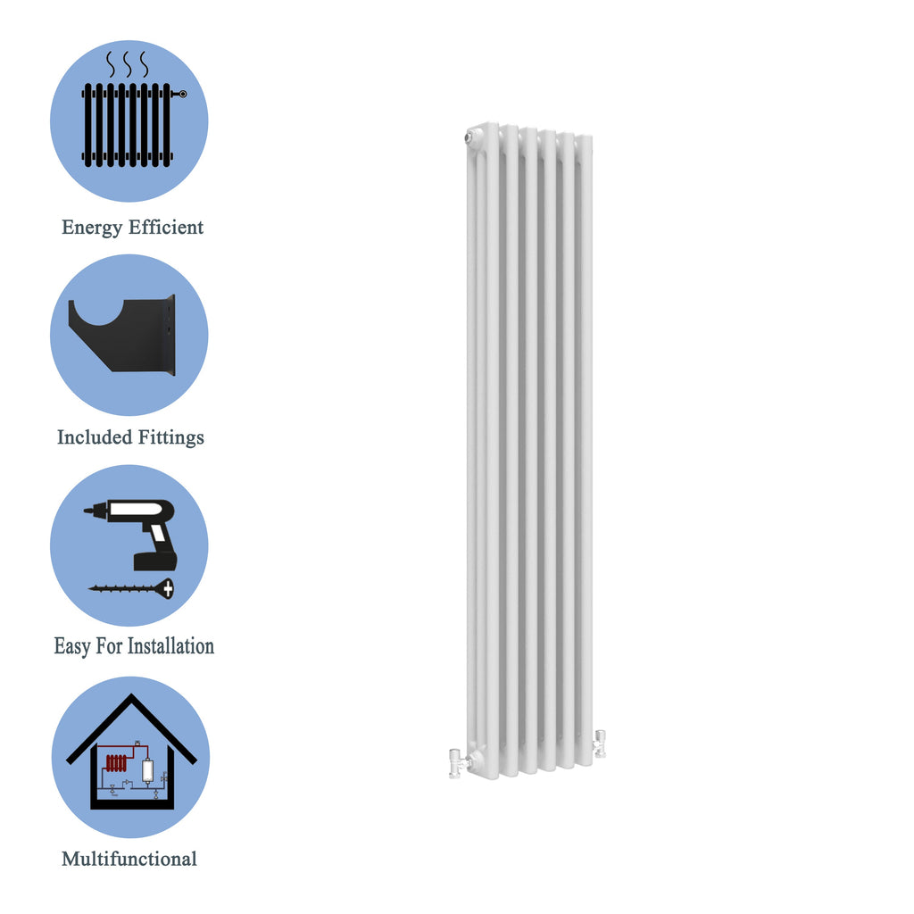 Aver-Growth- Traditional Vertical 1500x290mm 3 Columns White Cast Iron Radiator