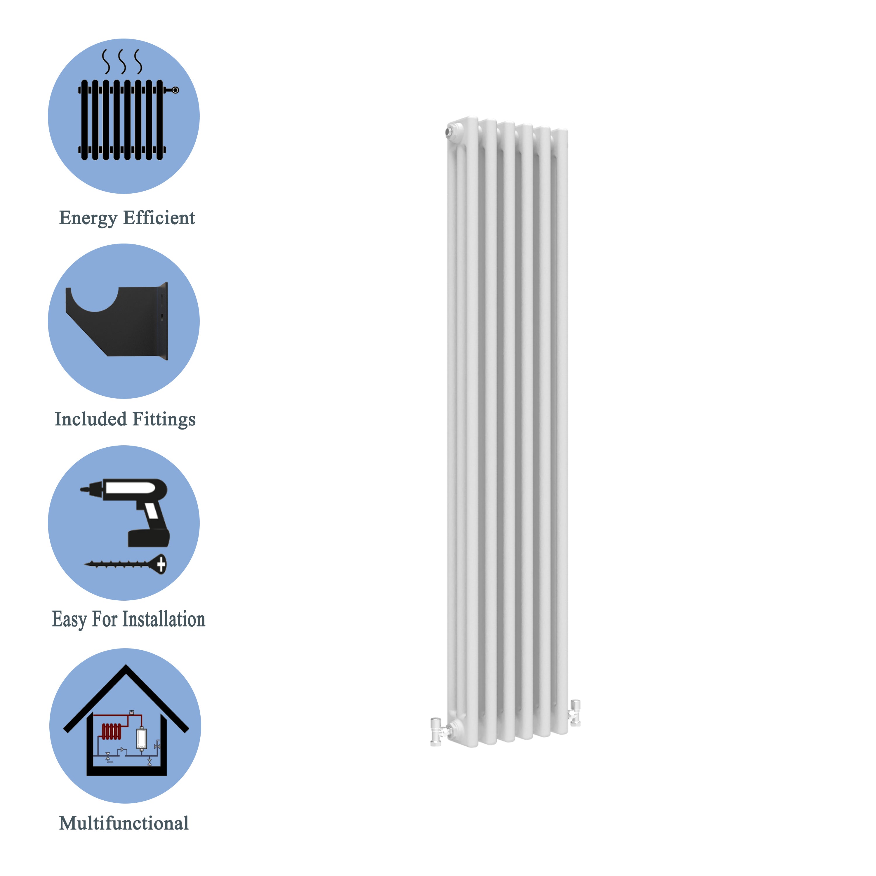 Aver-Growth- Traditional Vertical 1500x290mm 3 Columns White Cast Iron Radiator
