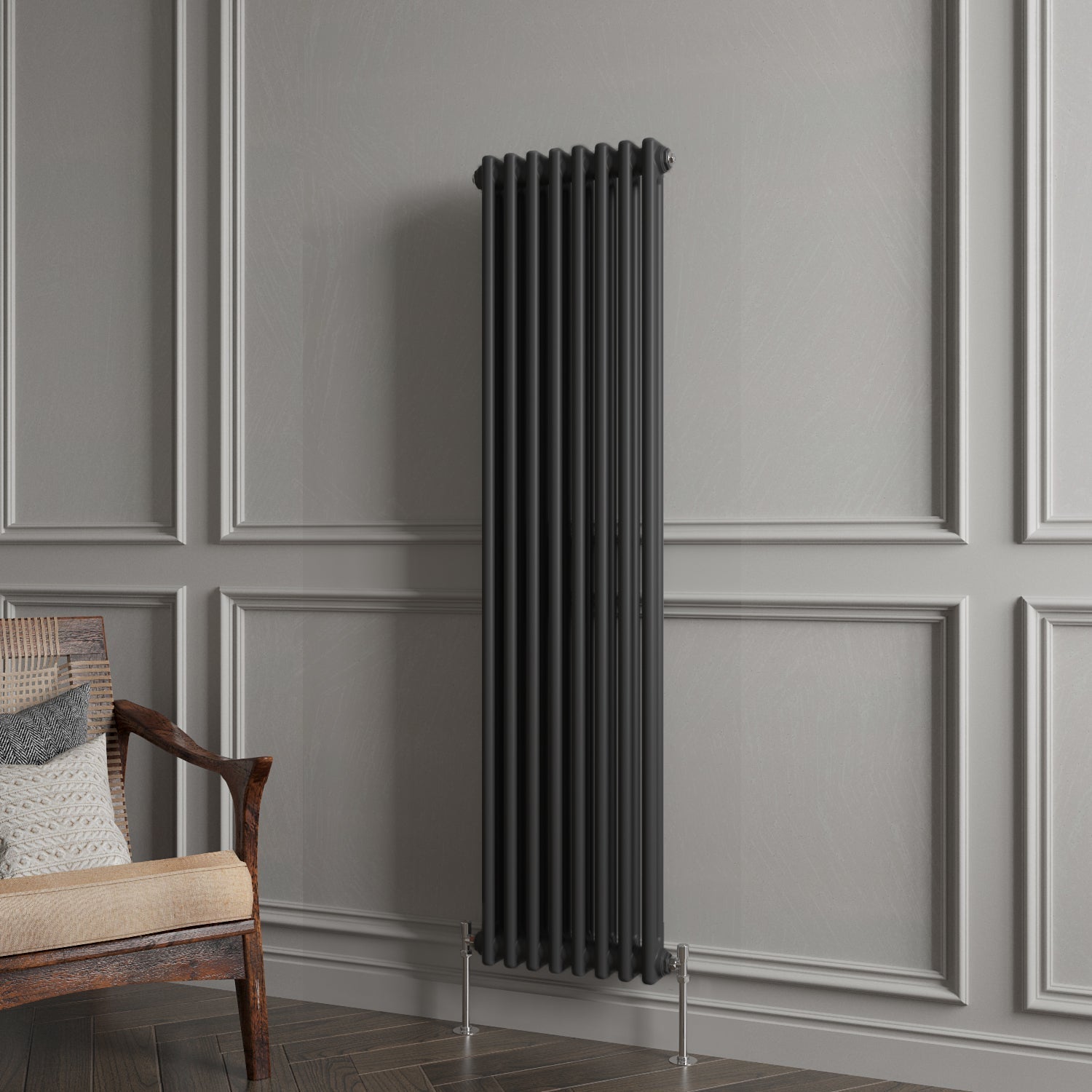 Aver-Growth- Traditional Vertical 1500x380mm 2 Columns Black Cast Iron Radiator