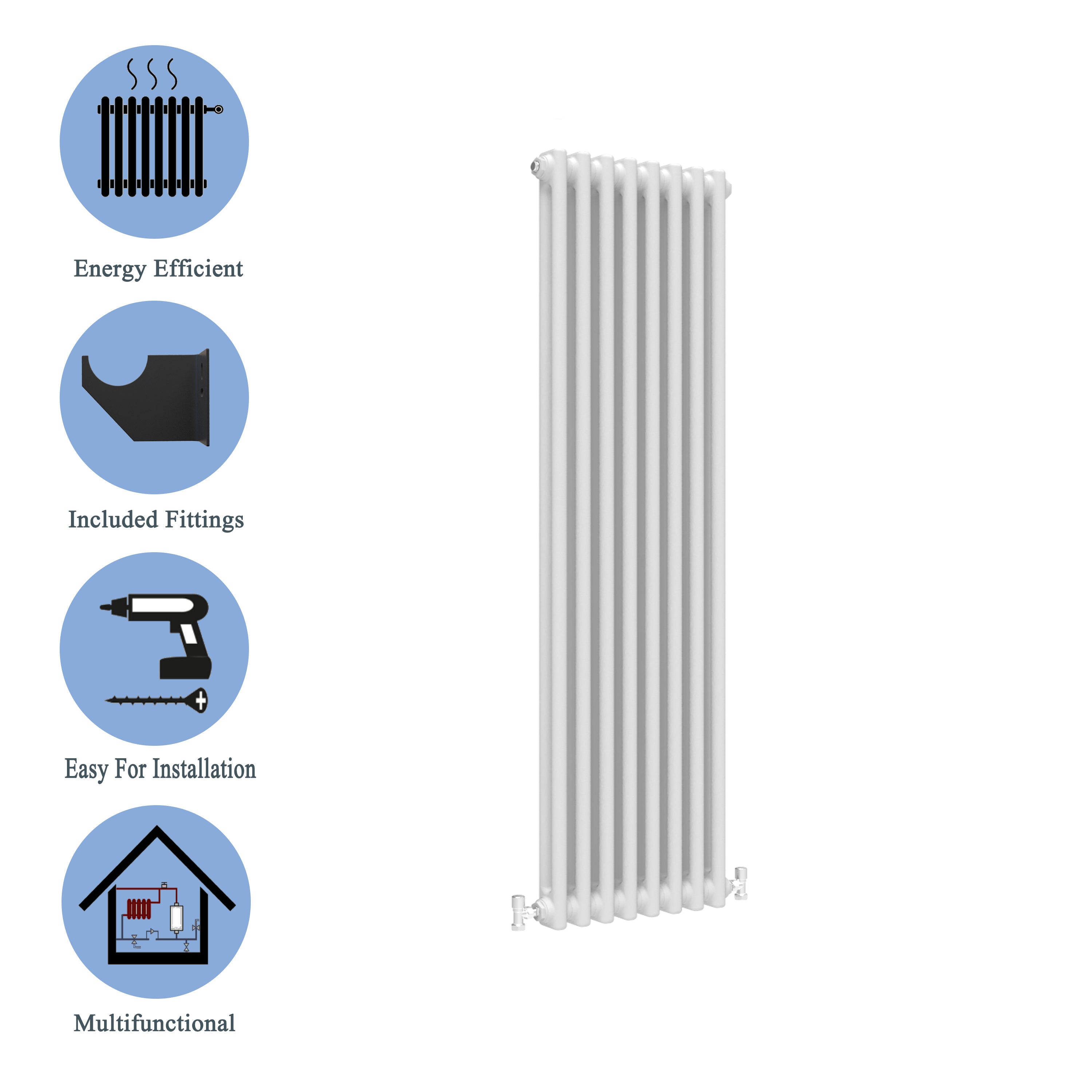 Aver-Growth- Traditional Vertical 1500x380mm 2 Columns White Cast Iron Radiator
