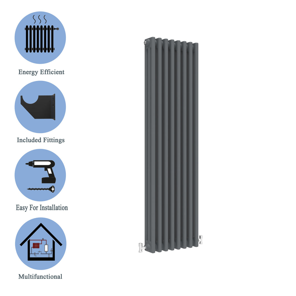 Aver-Growth- Traditional Vertical 1500x380mm 3 Columns Anthracite Cast Iron Radiator