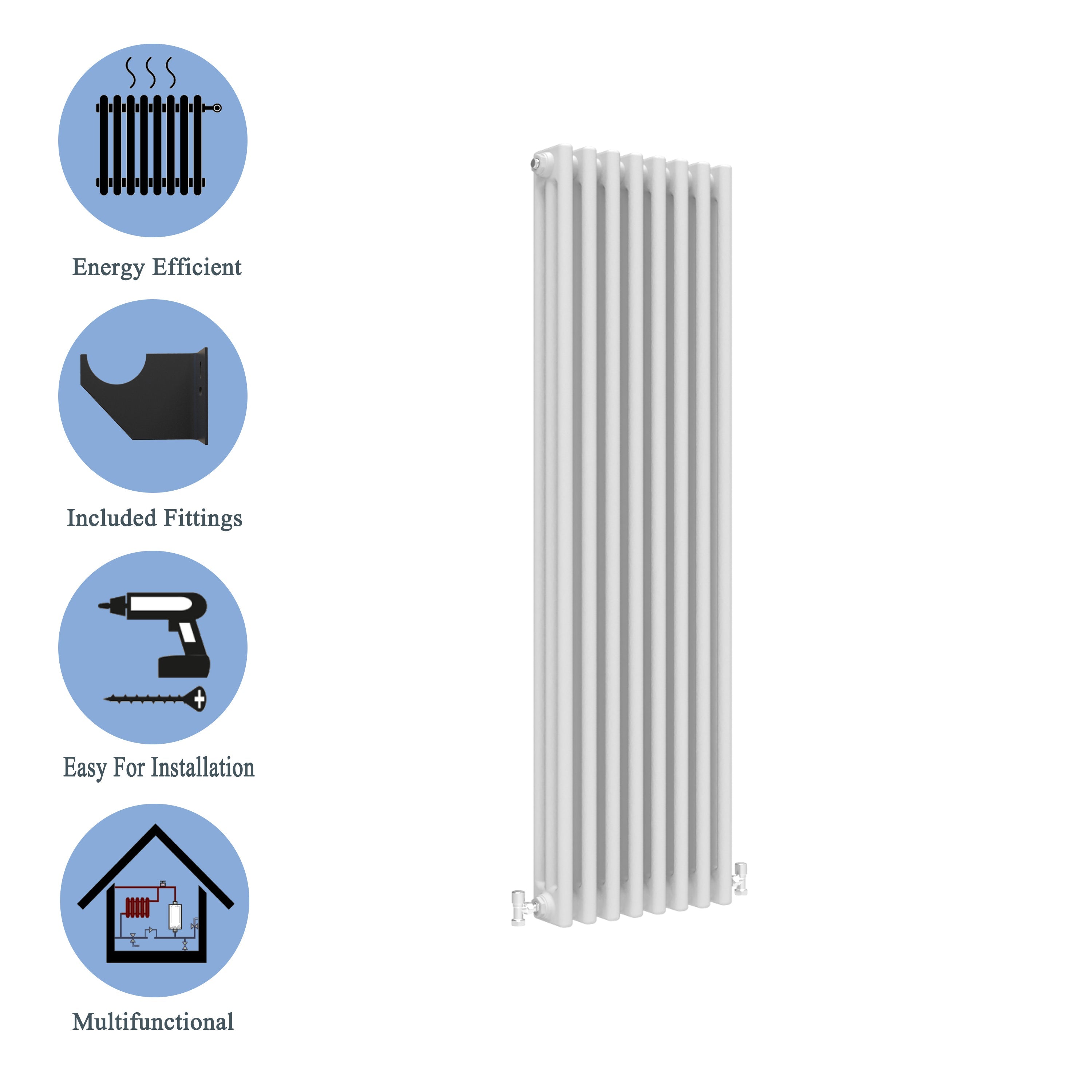 Aver-Growth- Traditional Vertical 1500x380mm 3 Columns White Cast Iron Radiator