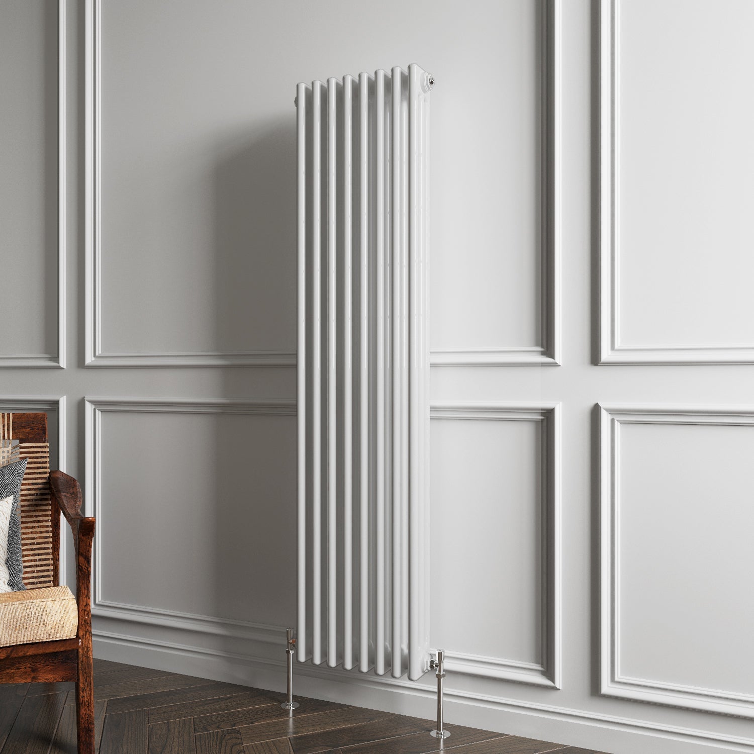 Aver-Growth- Traditional Vertical 1500x380mm 3 Columns White Cast Iron Radiator