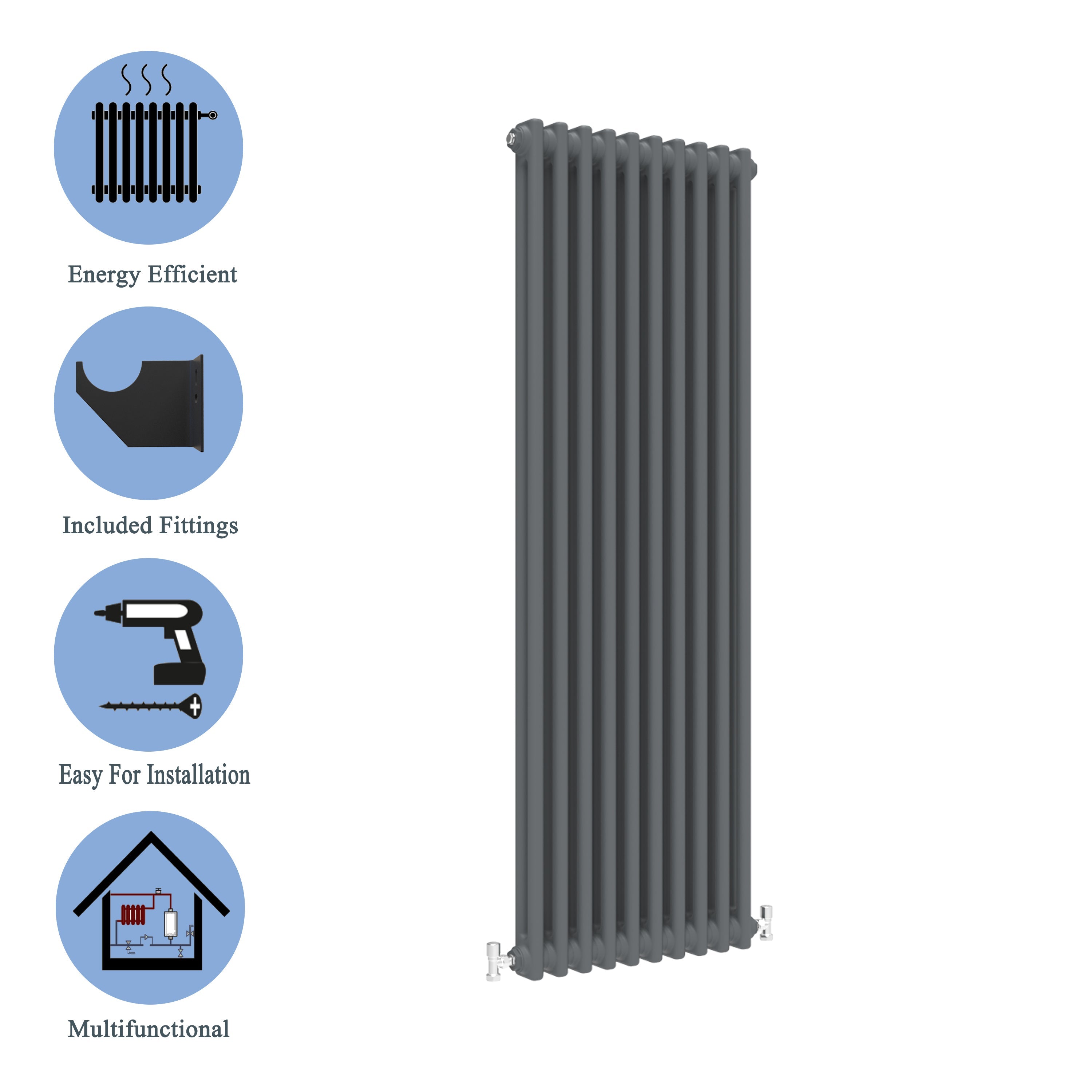 Aver-Growth- Traditional Vertical 1800x470mm 2 Columns Anthracite Cast Iron Radiator