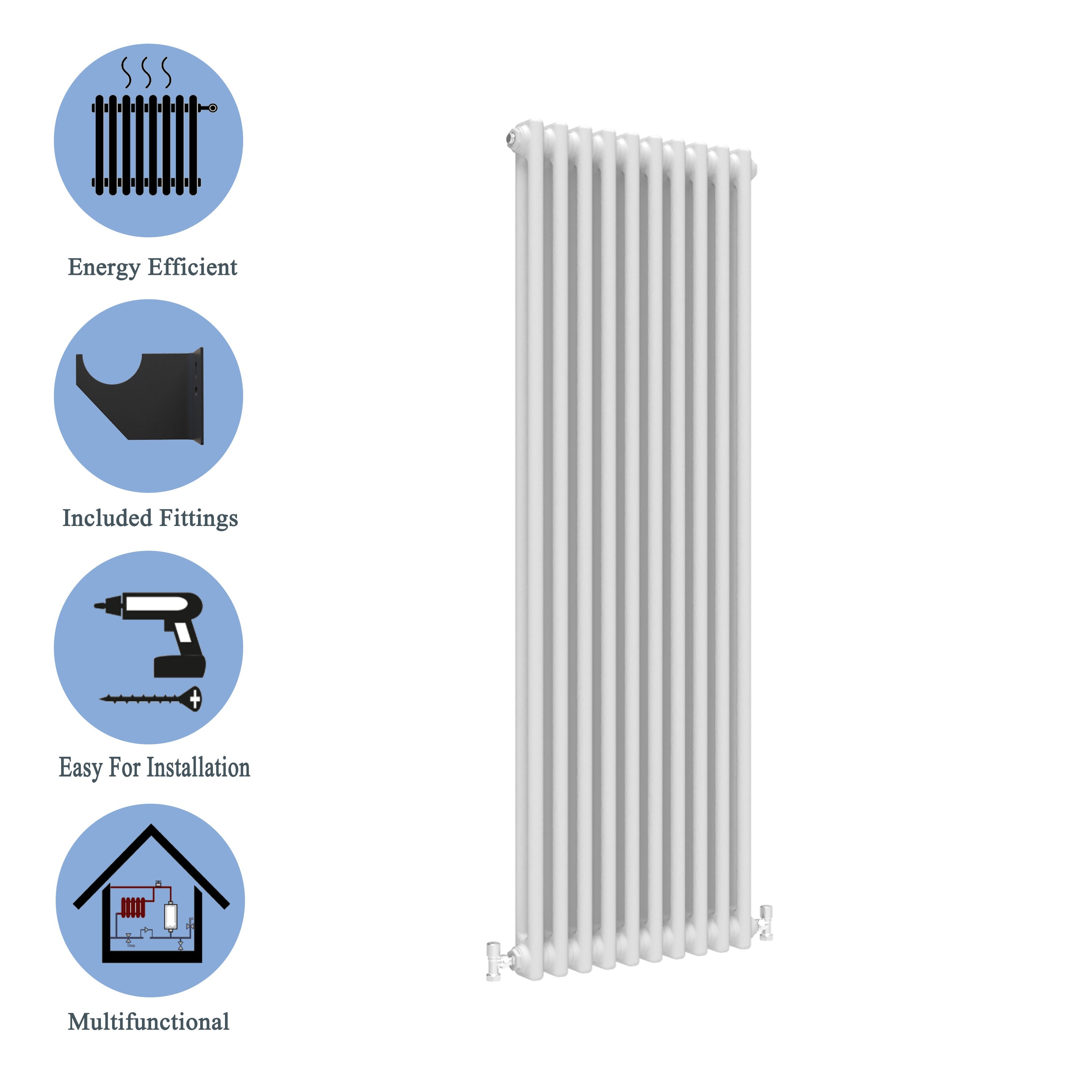 Aver-Growth- Traditional Vertical 1800x470mm 2 Columns White Cast Iron Radiator