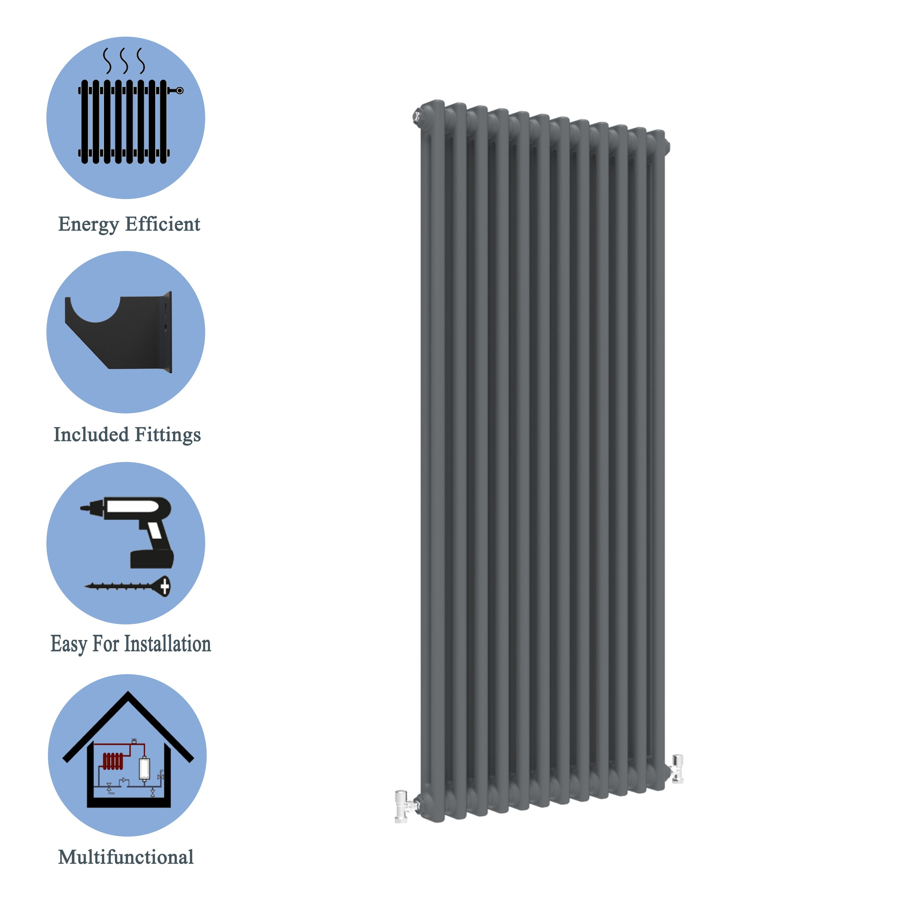 Aver-Growth- Traditional Vertical 1800x560mm 2 Columns Anthracite Cast Iron Radiator