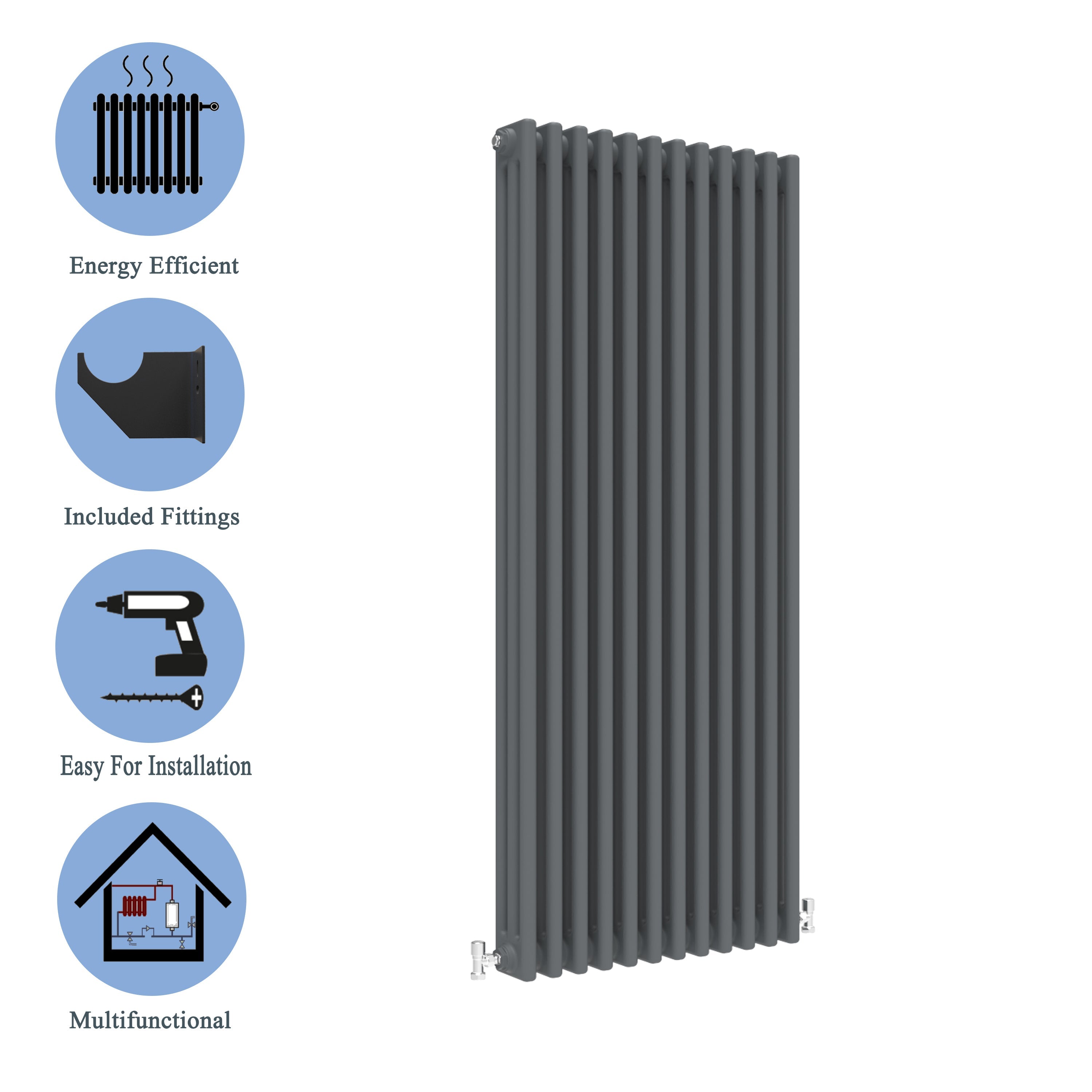 Aver-Growth- Traditional Vertical 1800x560mm 3 Columns Anthracite Cast Iron Radiator