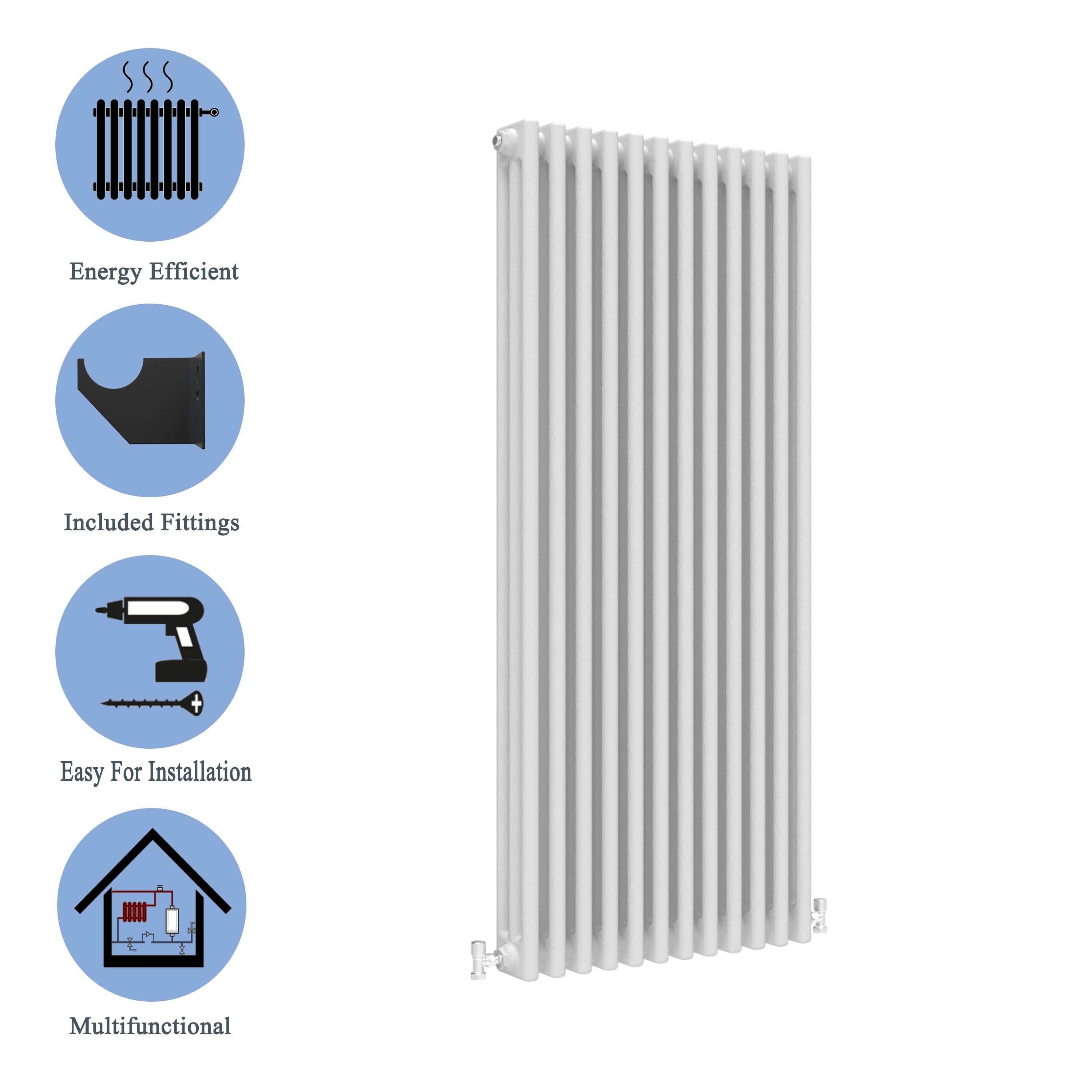Aver-Growth- Traditional Vertical 1800x560mm 3 Columns White Cast Iron Radiator