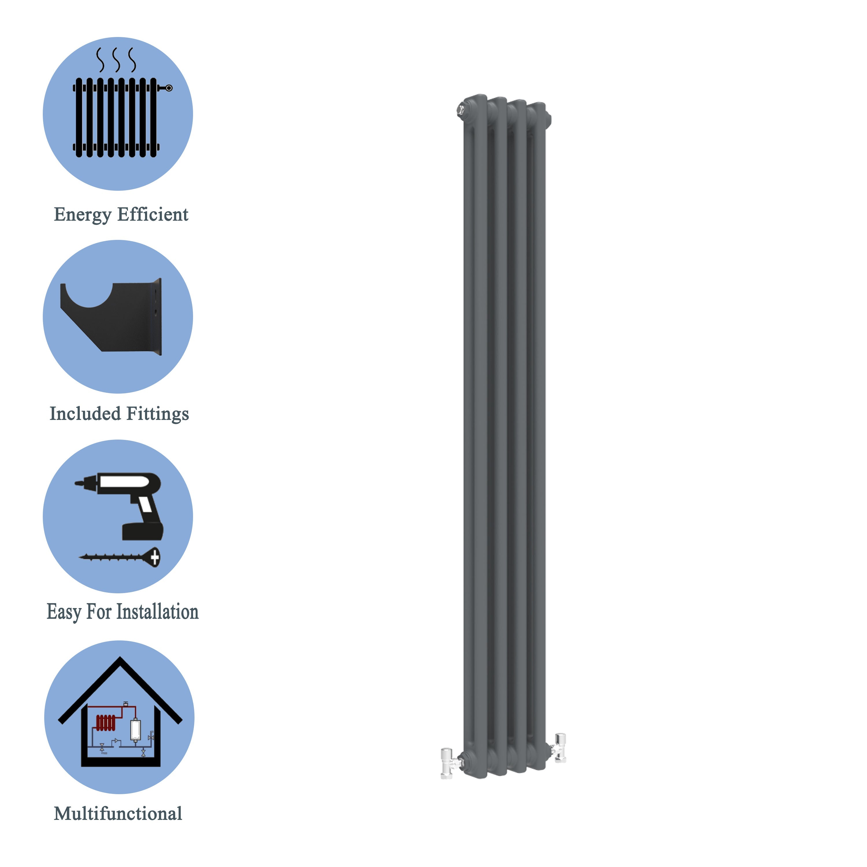 Aver-Growth- Traditional Vertical 1800x200mm 2 Columns Anthracite Cast Iron Radiator