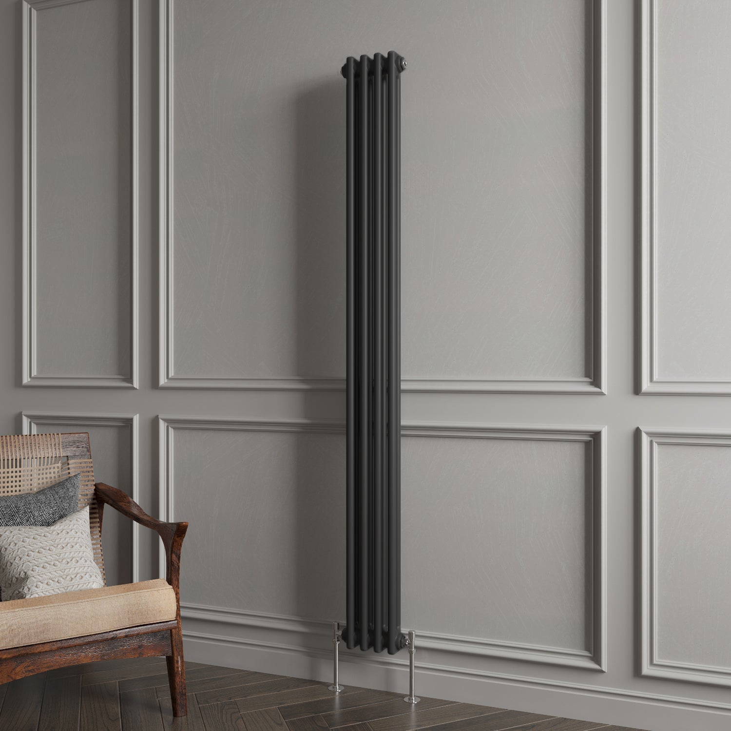 Aver-Growth- Traditional Vertical 1800x200mm 2 Columns Black Cast Iron Radiator
