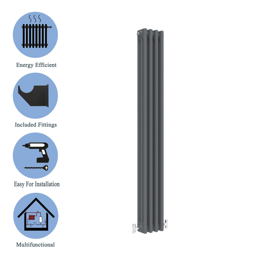Aver-Growth- Traditional Vertical 1800x200mm 3 Columns Anthracite Cast Iron Radiator