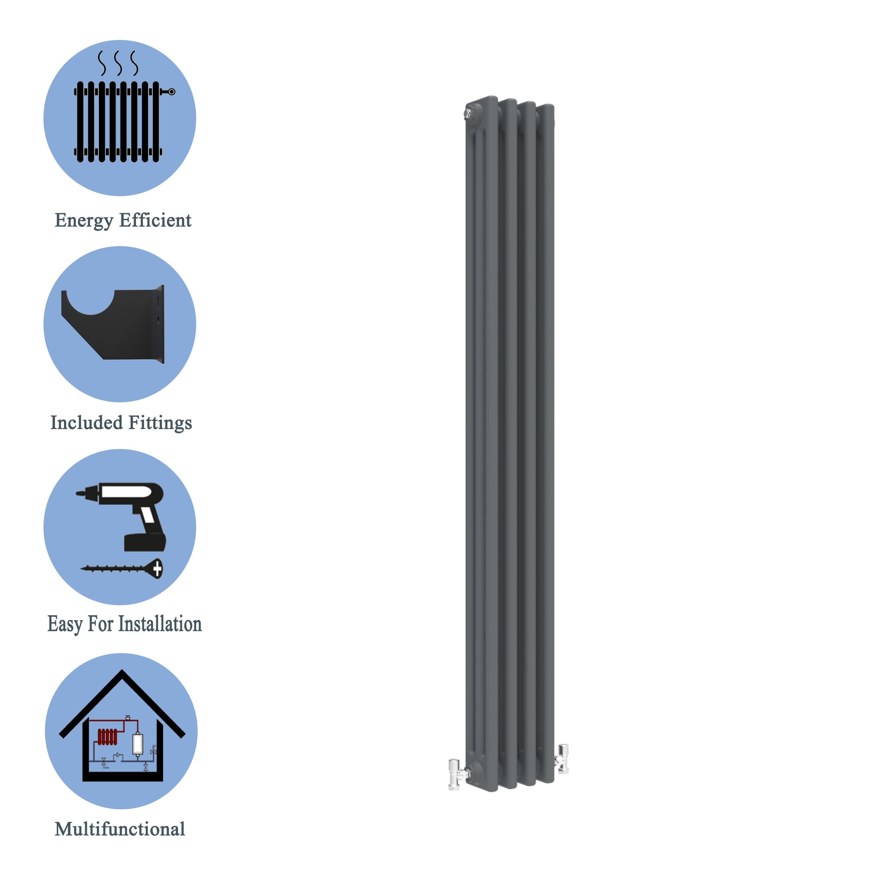 Aver-Growth- Traditional Vertical 1800x200mm 3 Columns Anthracite Cast Iron Radiator