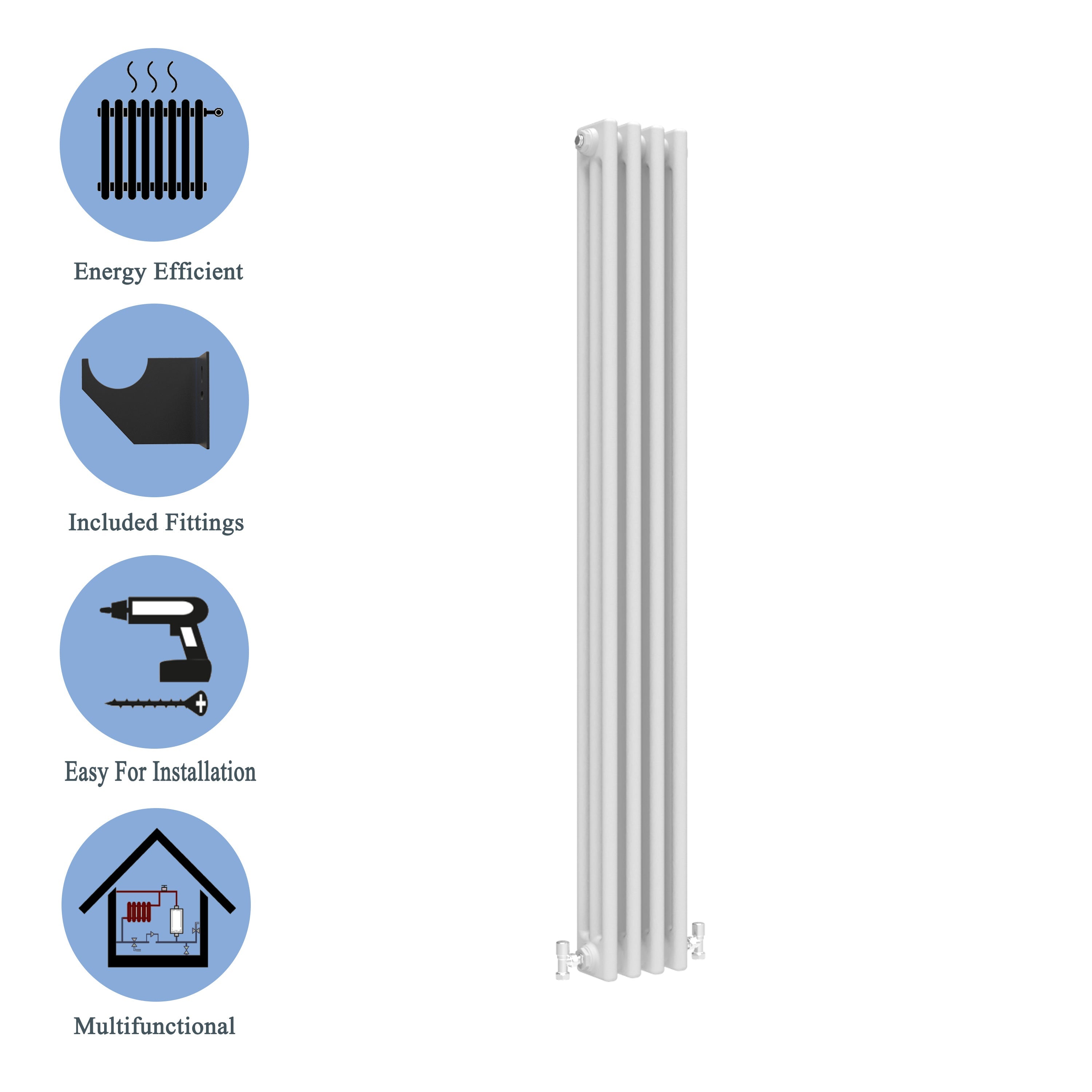 Aver-Growth- Traditional Vertical 1800x200mm 3 Columns White Cast Iron Radiator