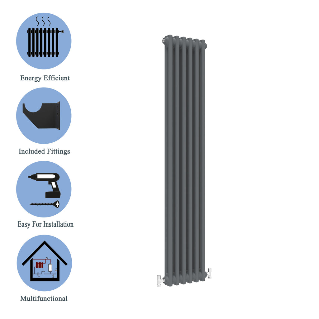 Aver-Growth- Traditional Vertical 1800x290mm 2 Columns Anthracite Cast Iron Radiator