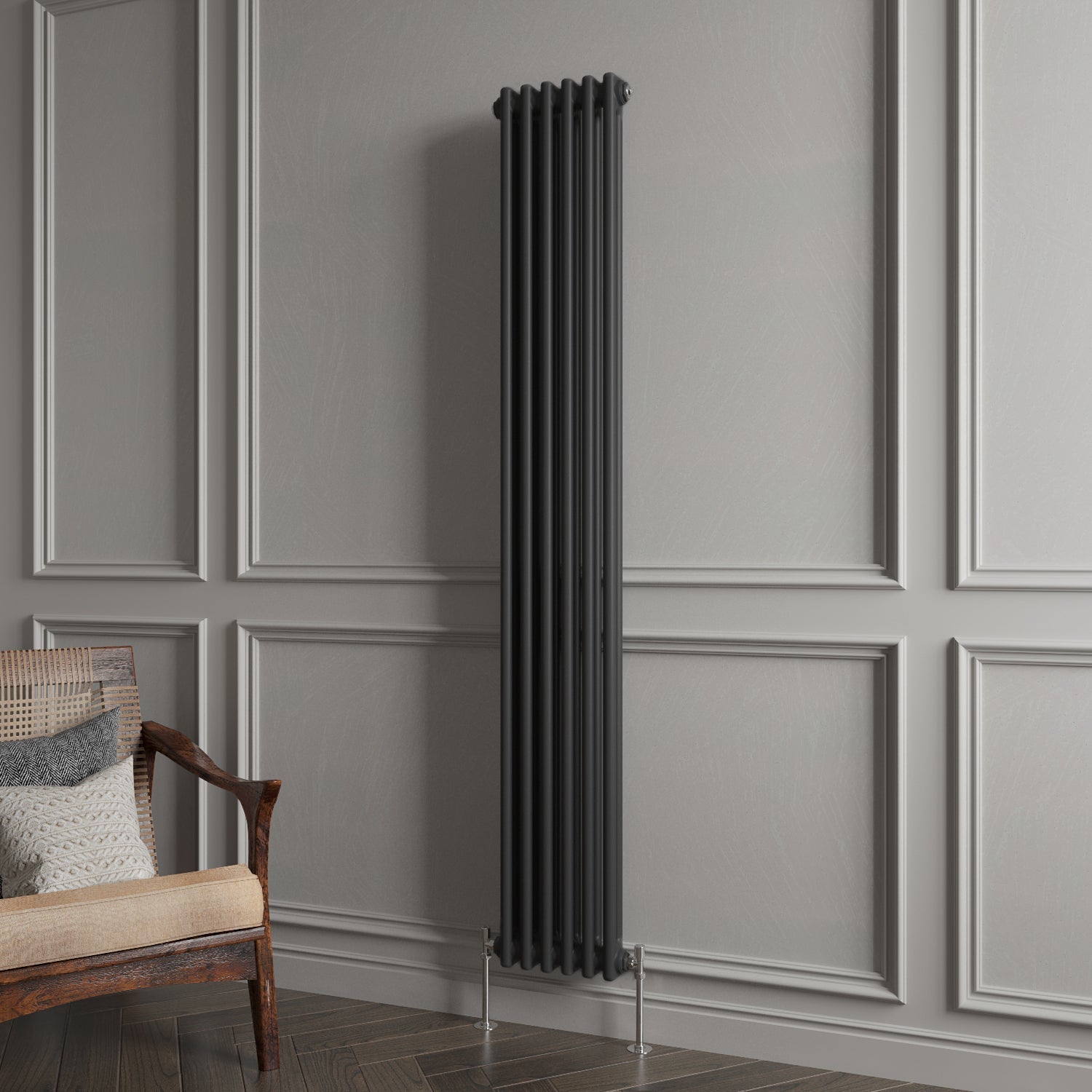 Aver-Growth- Traditional Vertical 1800x290mm 2 Columns Black Cast Iron Radiator