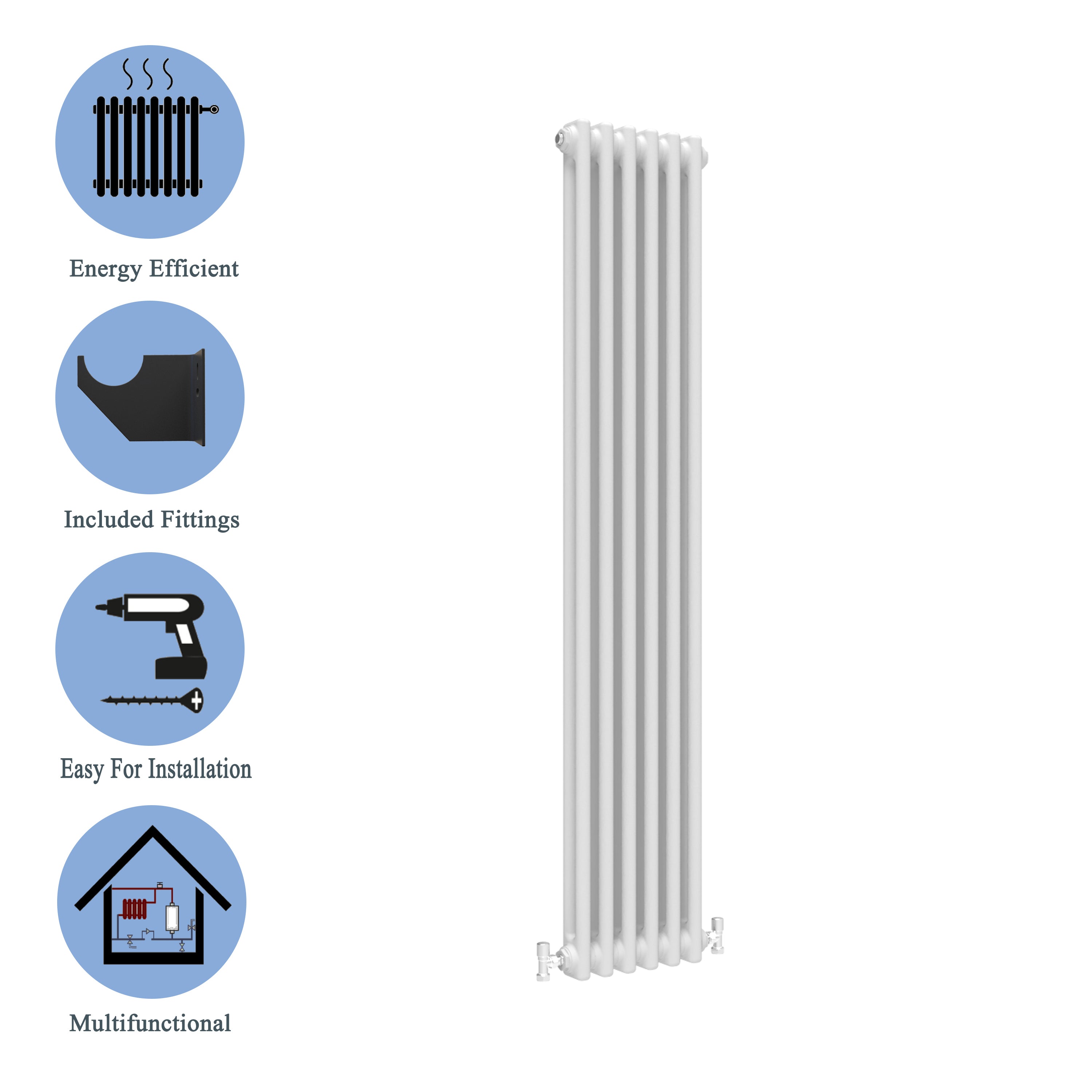 Aver-Growth- Traditional Vertical 1800x290mm 2 Columns White Cast Iron Radiator